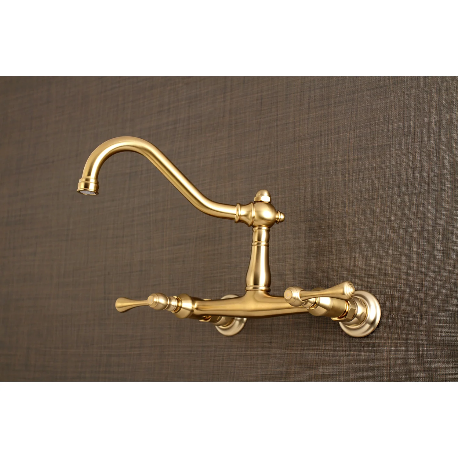 Kingston Heirloom KS3247BL - Vintage Double-Handle 2-Hole Wall Mount Bathroom Faucet, Brushed Brass - Image 3