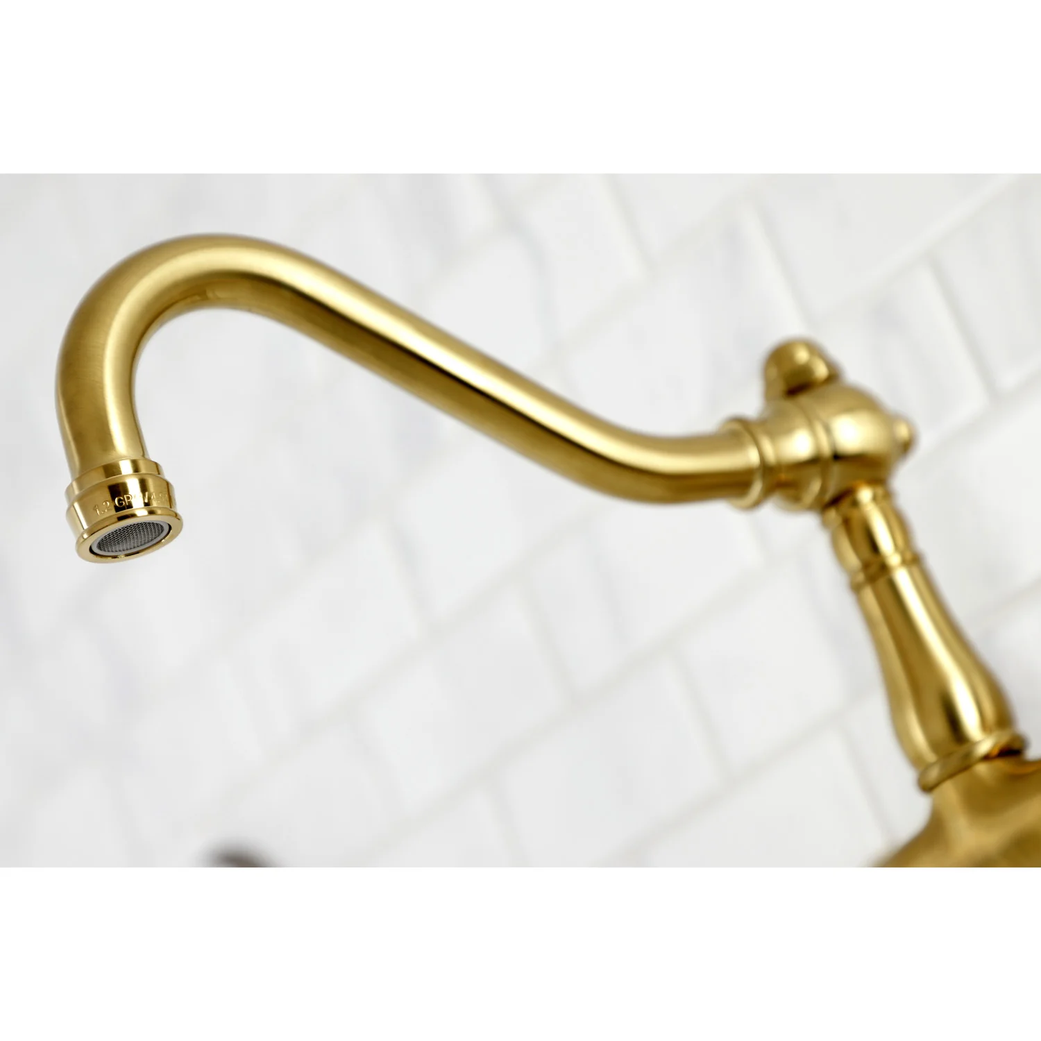 Kingston Heirloom KS3247PX - Vintage Double-Handle 2-Hole Wall Mount Bathroom Faucet, Brushed Brass - Image 3
