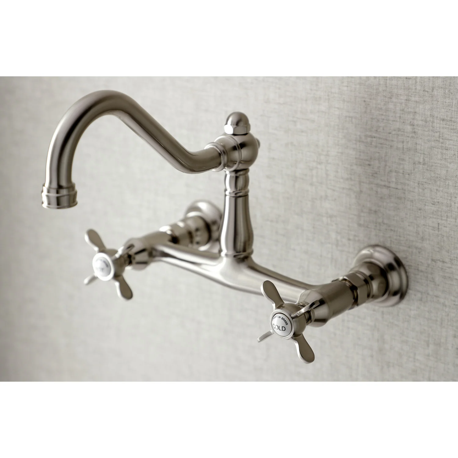 Kingston Heirloom KS3248BEX - Essex Double-Handle 2-Hole Wall Mount Bathroom Faucet, Brushed Nickel - Image 3