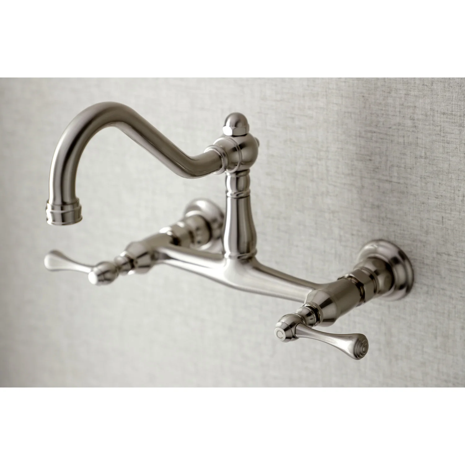 Kingston Heirloom KS3248BL - Vintage Double-Handle 2-Hole Wall Mount Bathroom Faucet, Brushed Nickel - Image 2