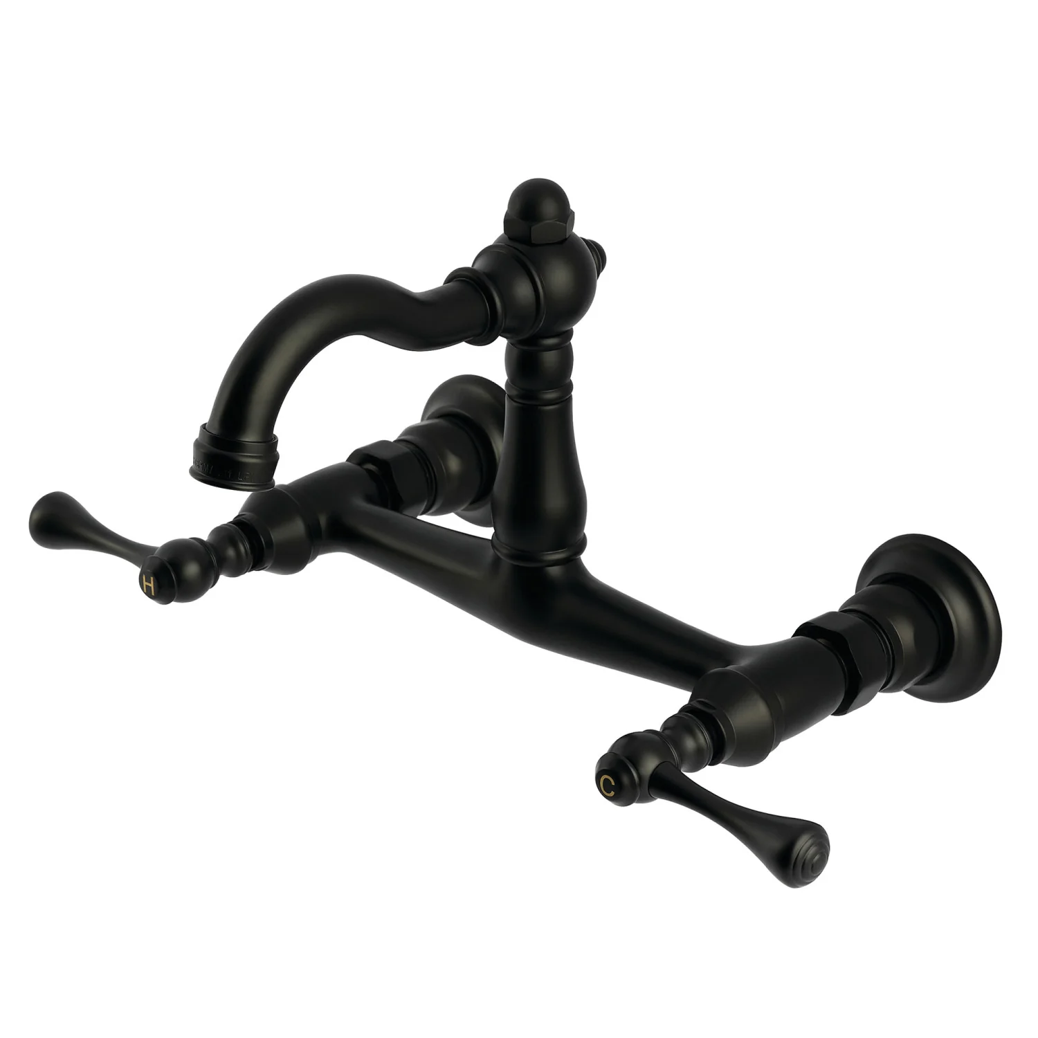 Kingston Heirloom KS3250BL - Vintage Two-Handle 2-Hole Wall Mount Bridge Kitchen Faucet, Matte Black