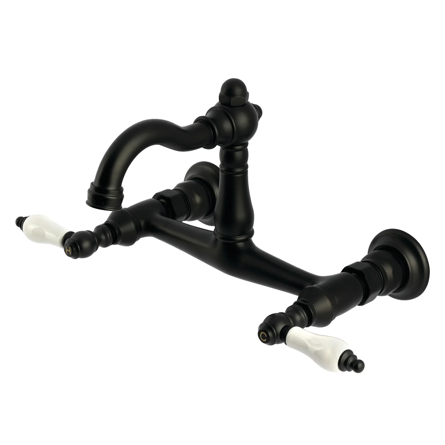 Kingston Heirloom KS3250PL - Vintage Two-Handle 2-Hole Wall Mount Bridge Kitchen Faucet, Matte Black