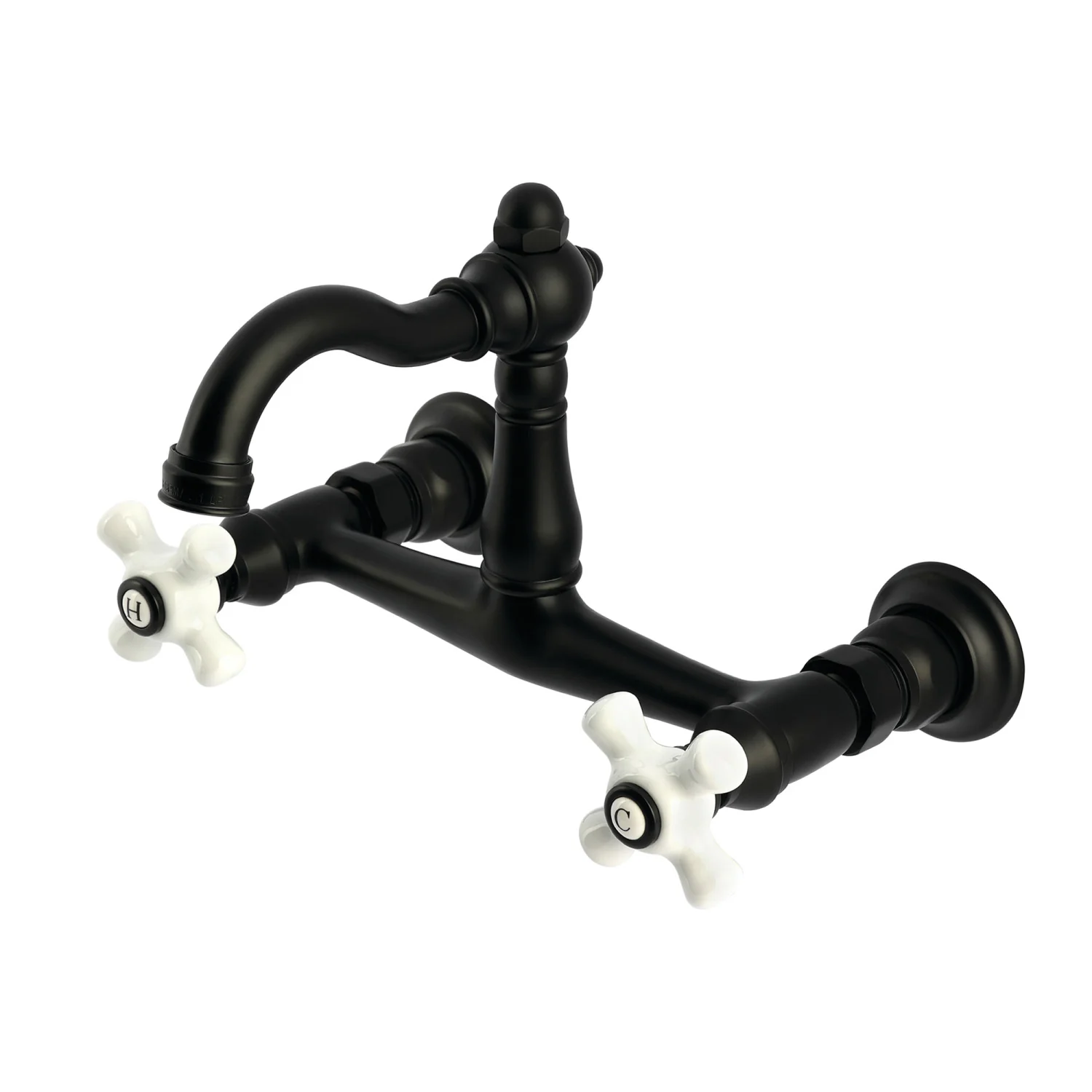 Kingston Heirloom KS3250PX - Vintage Two-Handle 2-Hole Wall Mount Bridge Kitchen Faucet, Matte Black