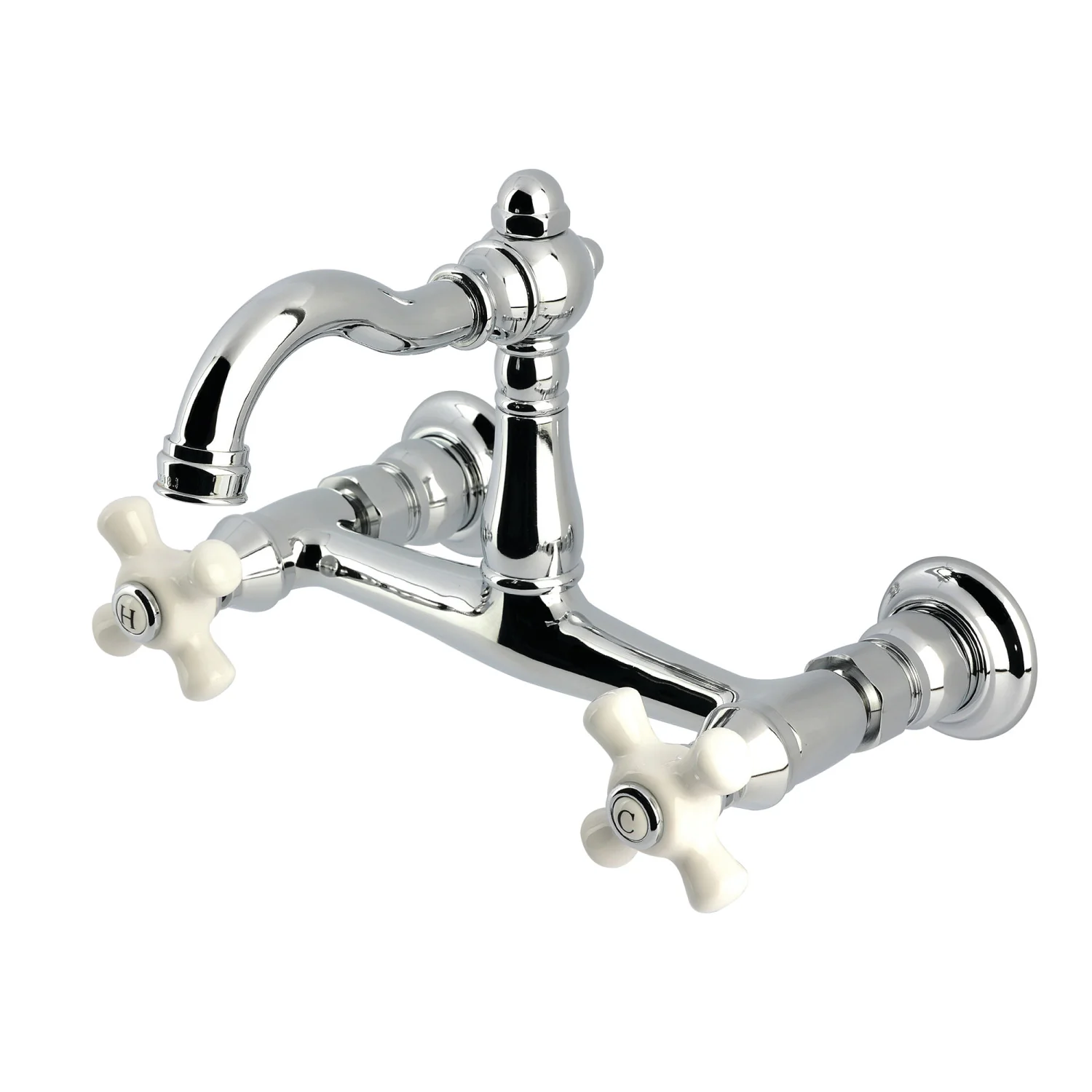 Kingston Heirloom KS3251PX - Vintage Two-Handle 2-Hole Wall Mount Bridge Kitchen Faucet, Polished Chrome