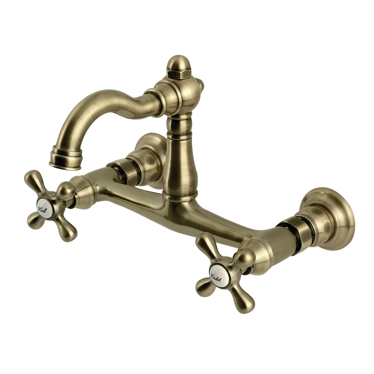Kingston Heirloom KS3253AX - Vintage Two-Handle 2-Hole Wall Mount Bridge Kitchen Faucet, Antique Brass
