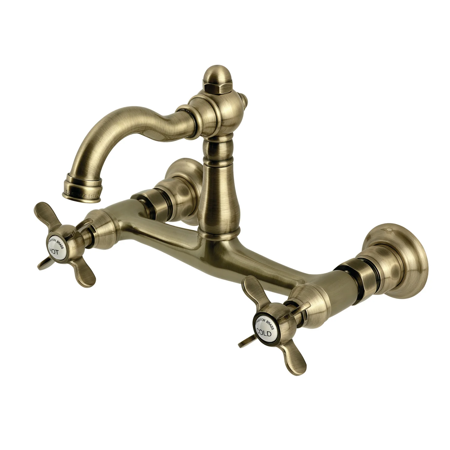 Kingston Heirloom KS3253BEX - Essex Two-Handle 2-Hole Wall Mount Bridge Kitchen Faucet, Antique Brass