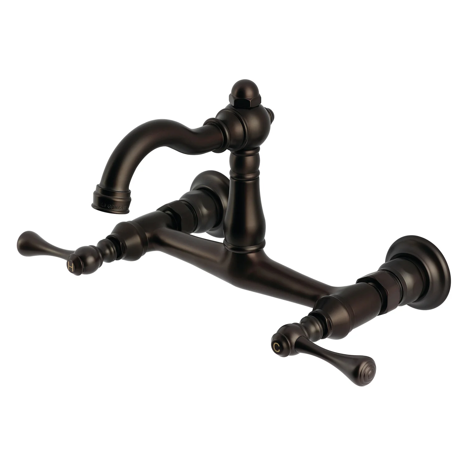Kingston Heirloom KS3255BL - Vintage Two-Handle 2-Hole Wall Mount Bridge Kitchen Faucet, Oil Rubbed Bronze
