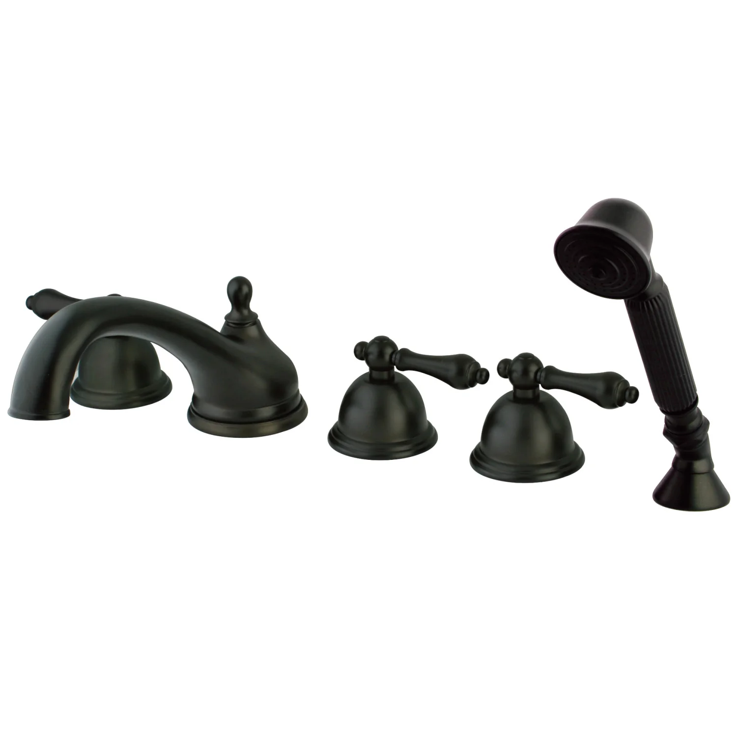 Kingston Heirloom KS33555AL - Milano Three-Handle 5-Hole Deck Mount Roman Tub Faucet with Hand Shower, Oil Rubbed Bronze