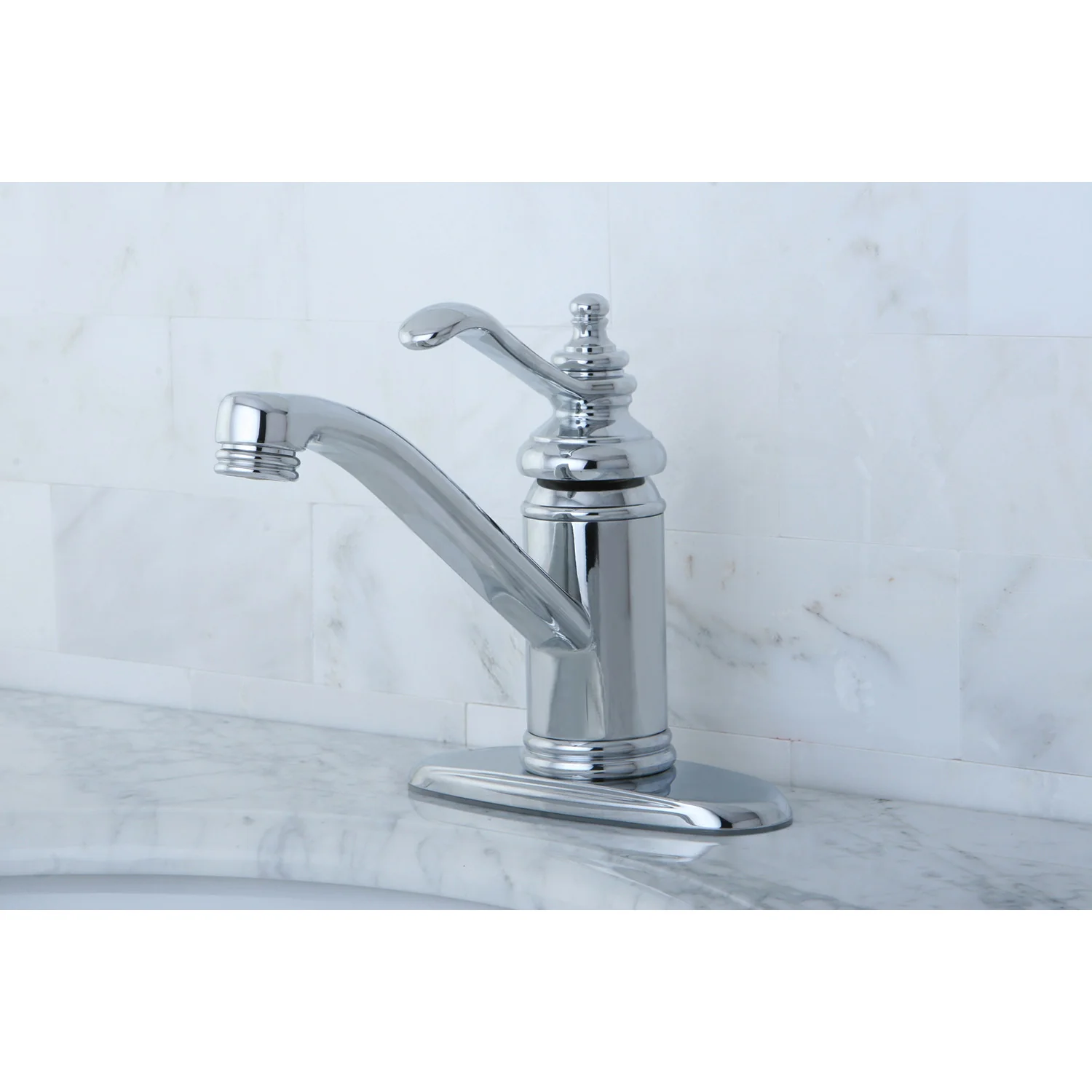 Kingston Heirloom KS3401TL - Templeton One-Handle 1-Hole Bathroom Faucet with Deck Plate and Push Pop-Up Drain, Polished Chrome - Image 4
