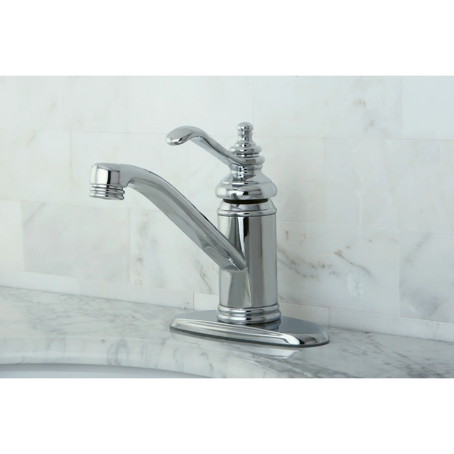 Kingston Heirloom KS3401TL - Templeton One-Handle 1-Hole Bathroom Faucet with Deck Plate and Push Pop-Up Drain, Polished Chrome - Image 5