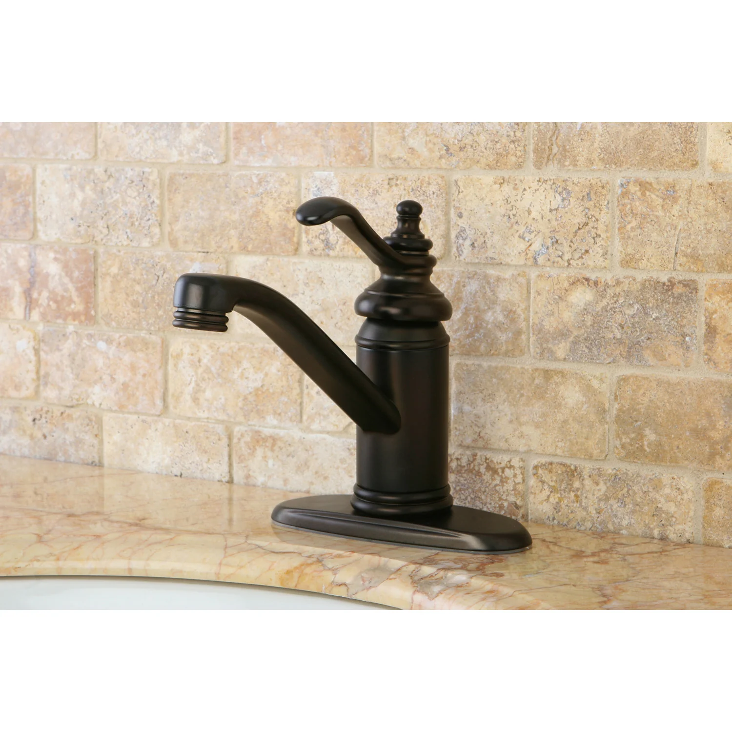 Kingston Heirloom KS3405TL - Templeton One-Handle 1-Hole Bathroom Faucet with Deck Plate and Push Pop-Up Drain, Oil Rubbed Bronze - Image 2