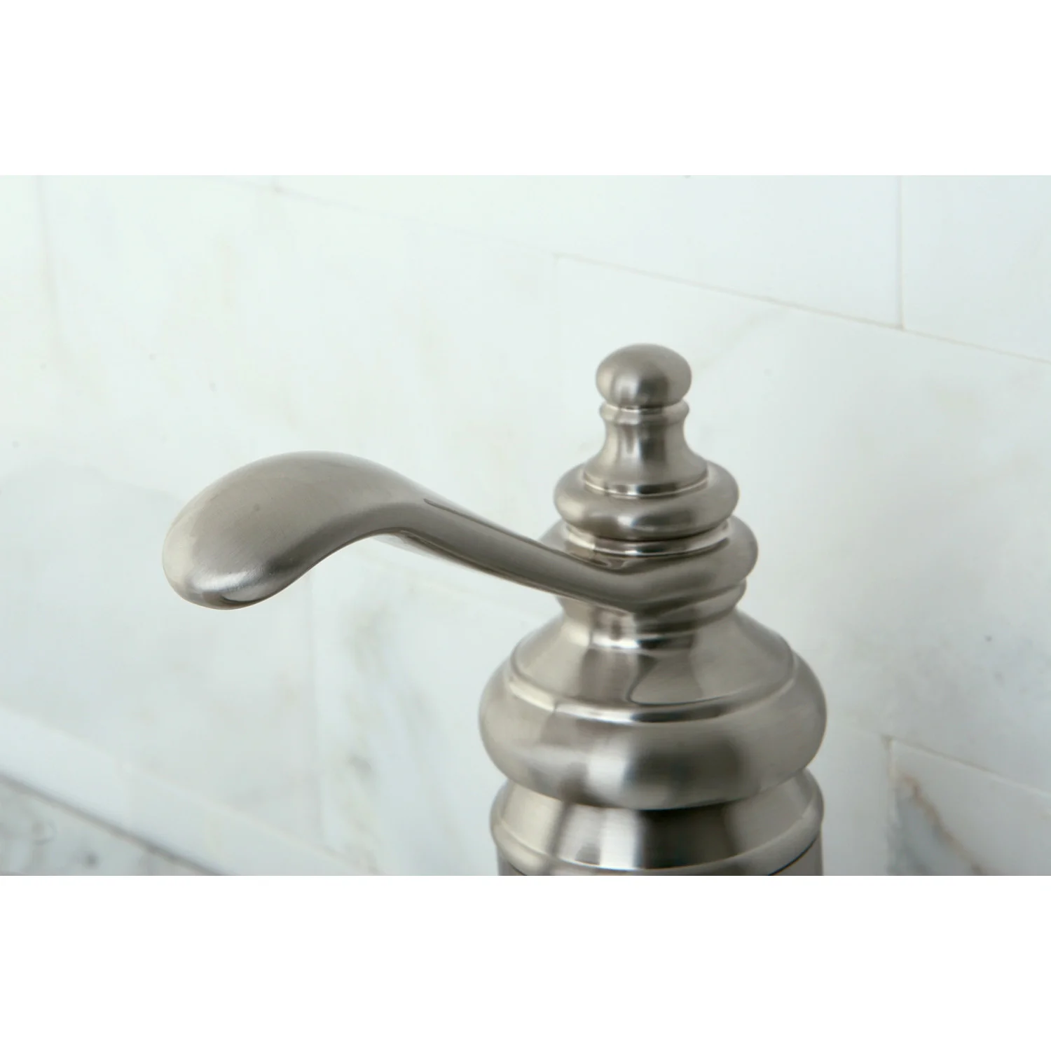 Kingston Heirloom KS3408TL - Templeton One-Handle 1-Hole Bathroom Faucet with Deck Plate and Push Pop-Up Drain, Brushed Nickel - Image 2