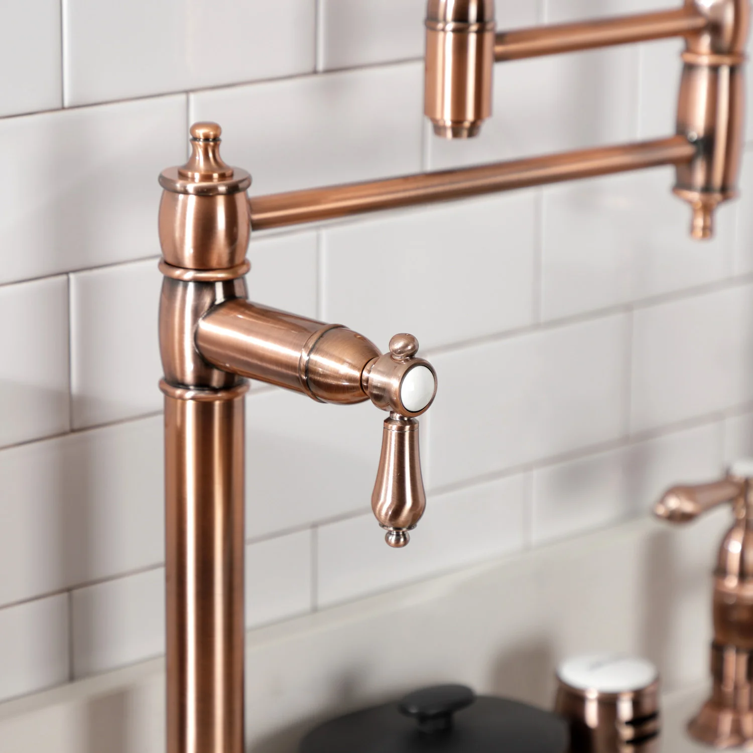 Kingston Heirloom KS370BALAC - Heirloom Two-Handle 1-Hole Deck Mount Pot Filler Faucet, Antique Copper - Image 4