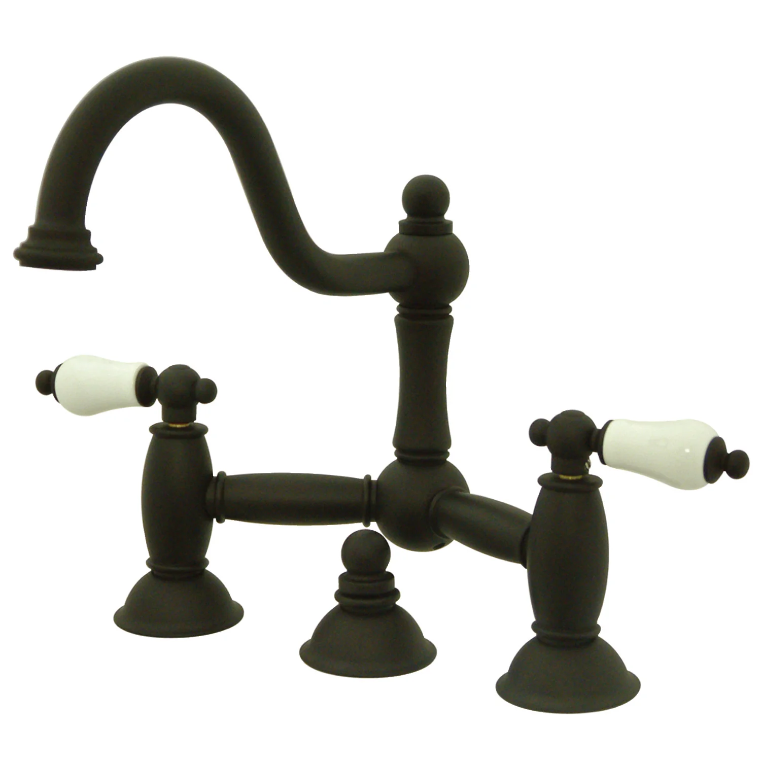 Kingston Heirloom KS3915PL - Restoration Two-Handle 3-Hole Deck Mount Bridge Bathroom Faucet with Brass Pop-Up, Oil Rubbed Bronze
