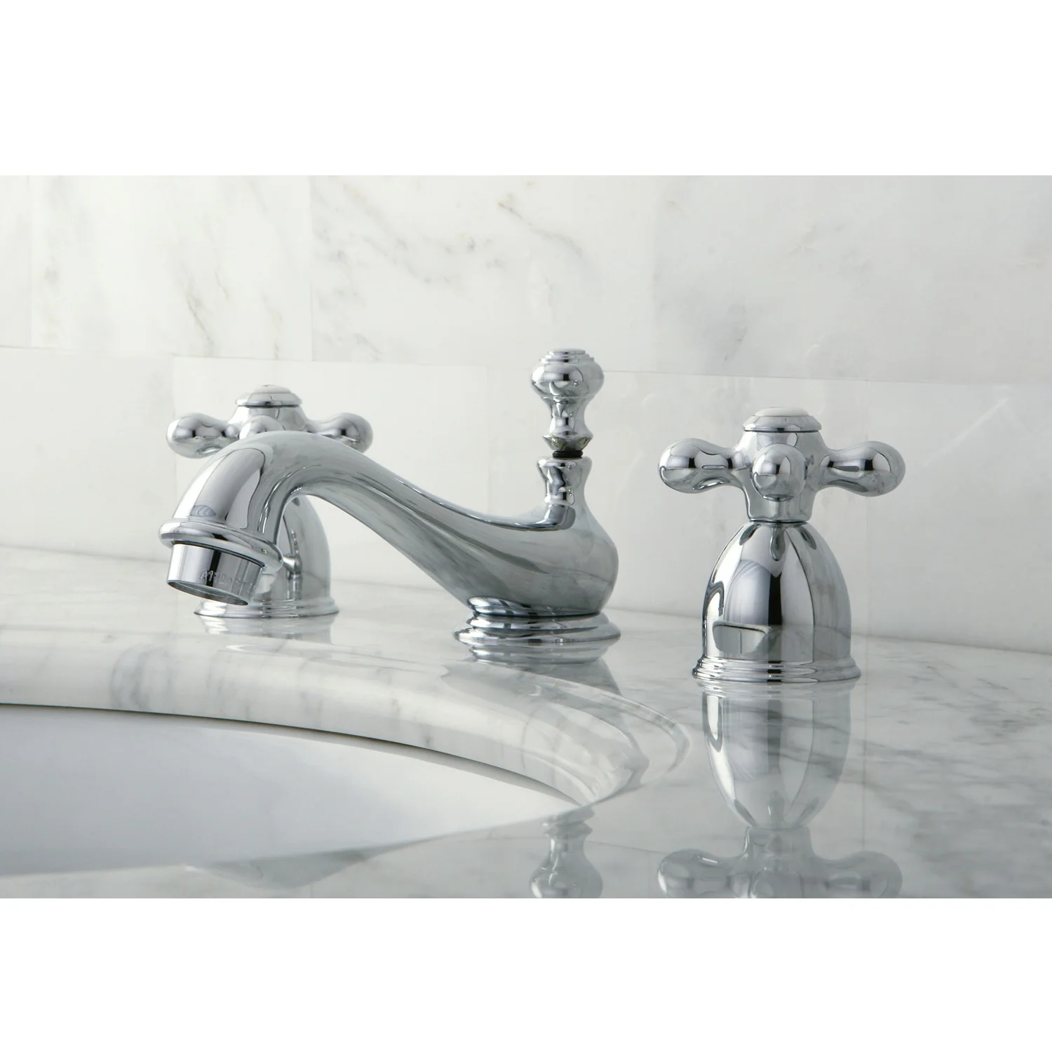 Kingston Heirloom KS3951AX - Restoration Two-Handle 3-Hole Deck Mount Mini-Widespread Bathroom Faucet with Brass Pop-Up, Polished Chrome - Image 2