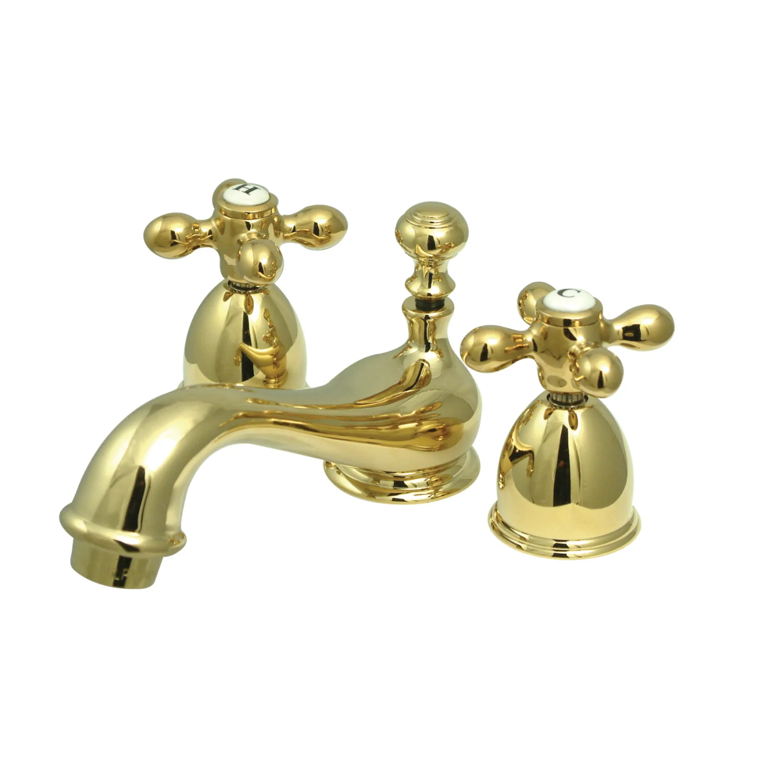 Kingston Heirloom KS3952AX - Restoration Two-Handle 3-Hole Deck Mount Mini-Widespread Bathroom Faucet with Brass Pop-Up, Polished Brass
