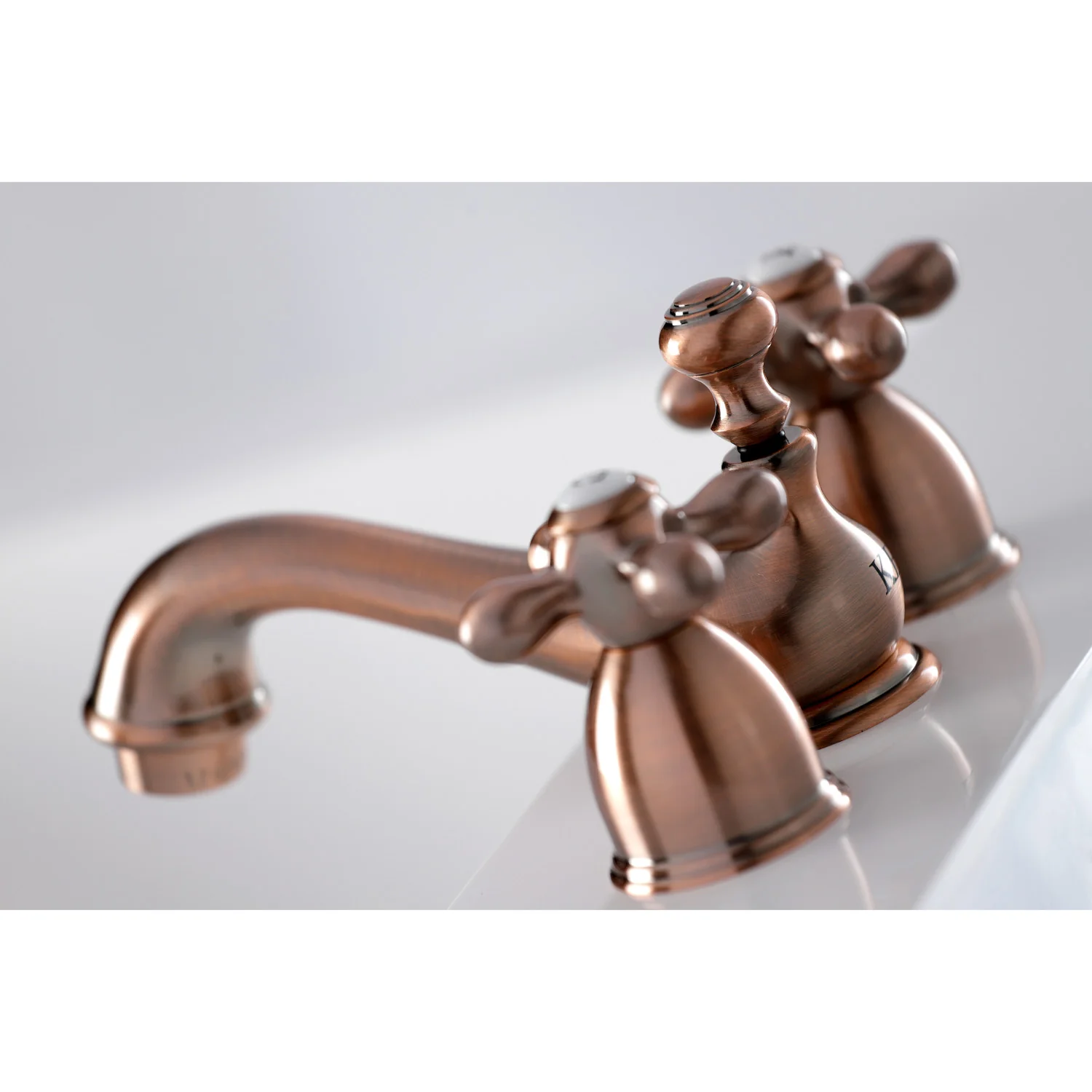 Kingston Heirloom KS395AXAC - Restoration Two-Handle 3-Hole Deck Mount Mini-Widespread Bathroom Faucet with Brass Pop-Up, Antique Copper - Image 6