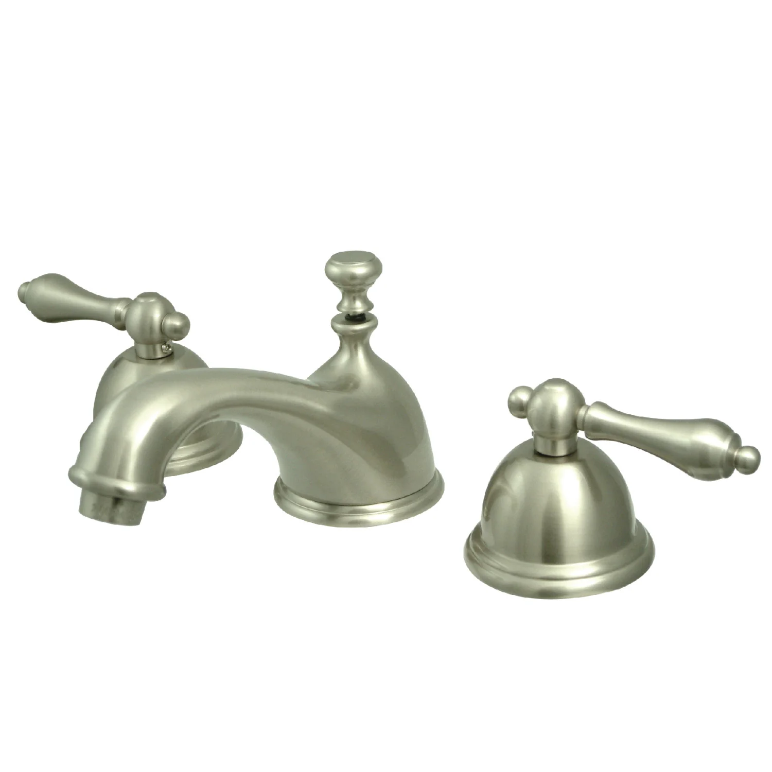 Kingston Heirloom KS3968AL - Restoration Two-Handle 3-Hole Deck Mount Widespread Bathroom Faucet with Brass Pop-Up, Brushed Nickel