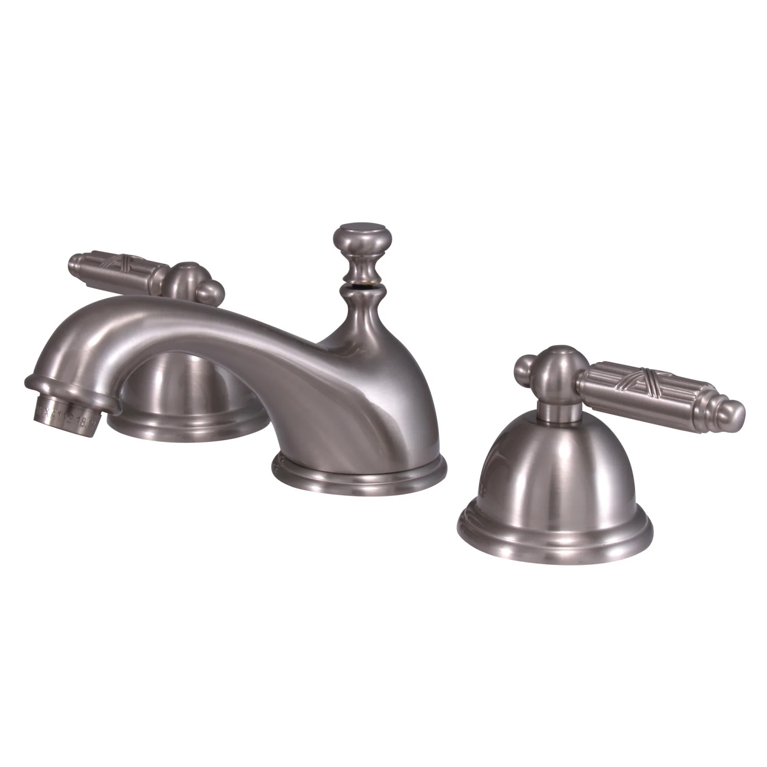 Kingston Tulare KS3968GL - Georgian Two-Handle 3-Hole Deck Mount Widespread Bathroom Faucet with Brass Pop-Up, Brushed Nickel