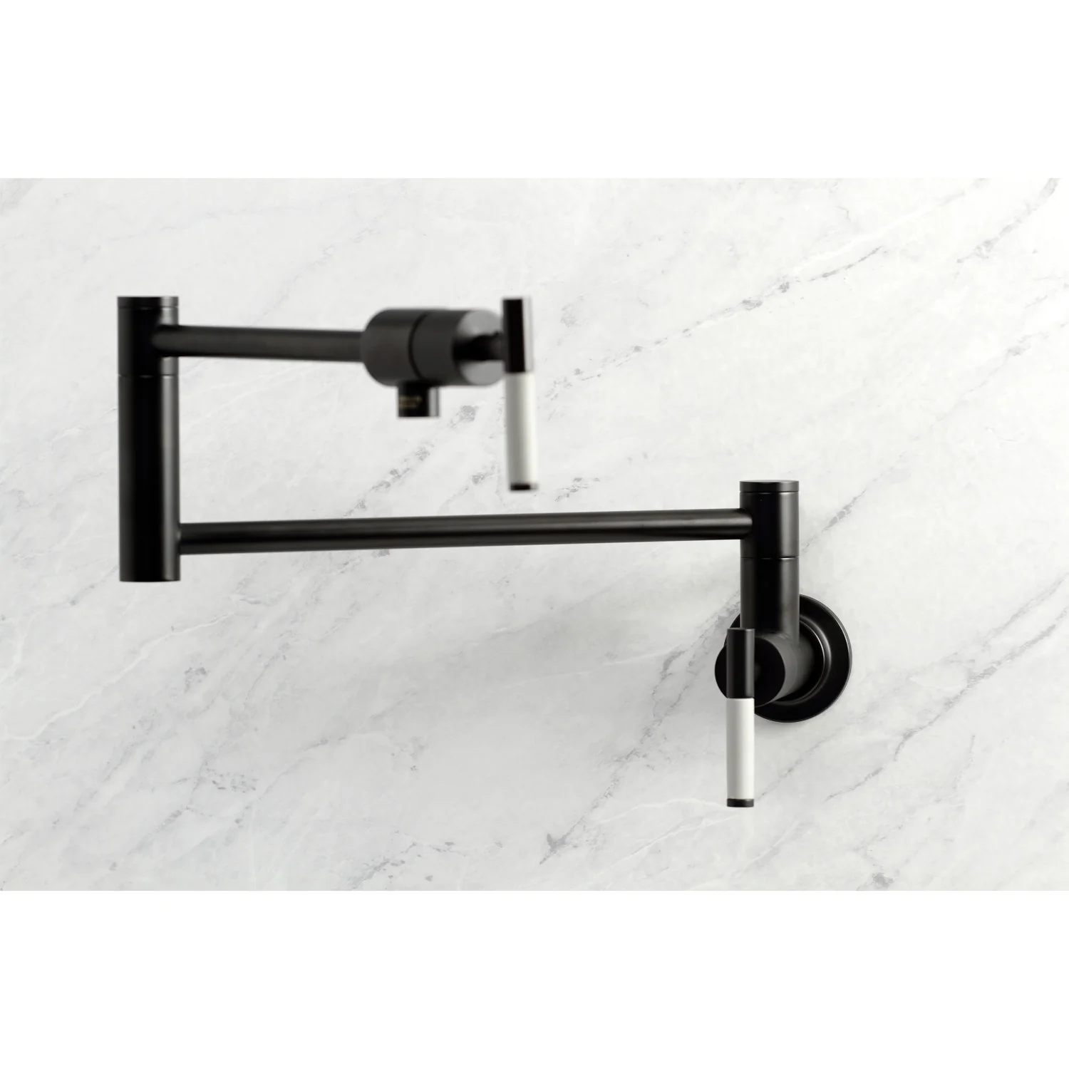Kingston Sona KS4100CKL - Kaiser Two-Handle 1-Hole Wall Mount Pot Filler Faucet, Matte Black - Image 4