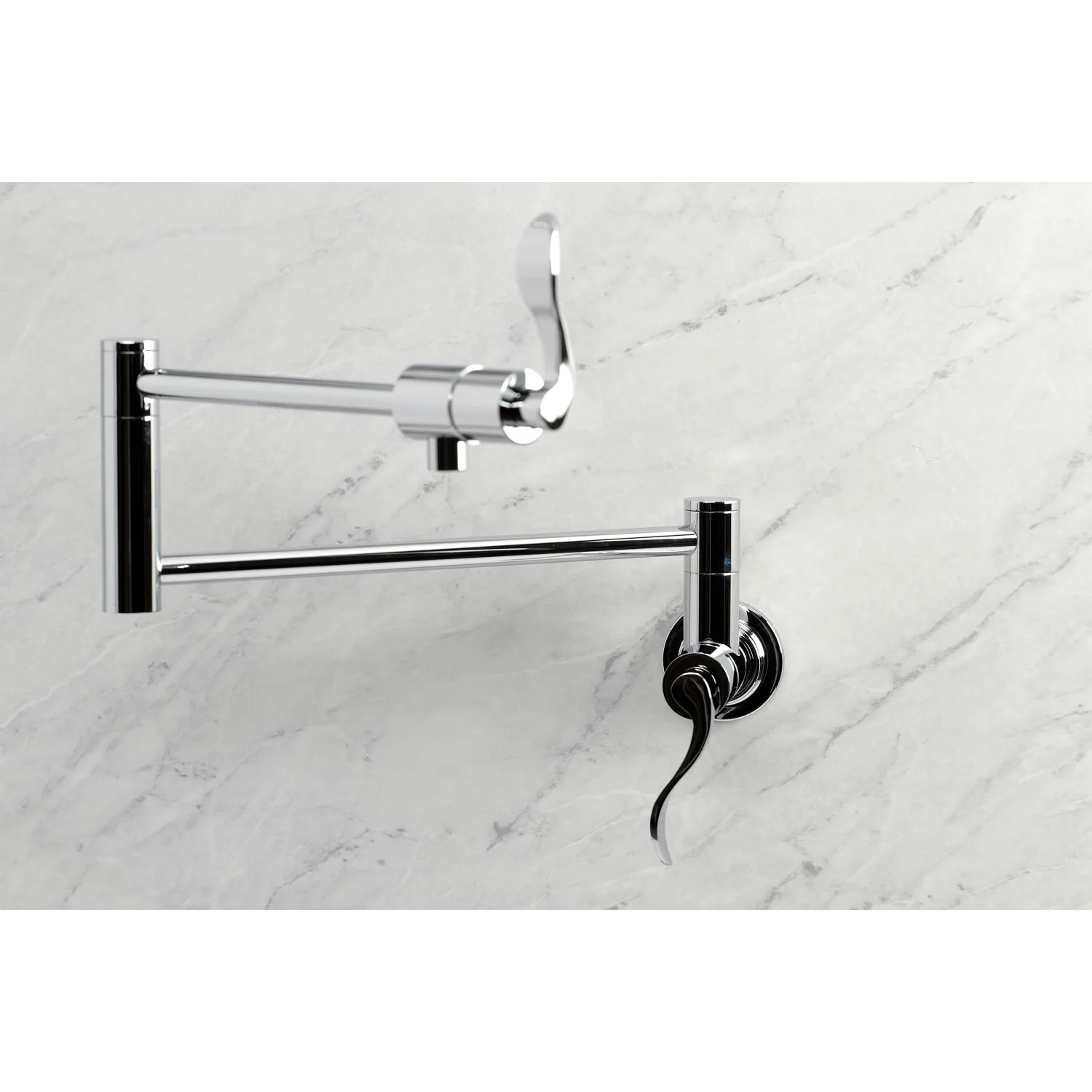 Kingston Tulare KS4101DFL - NuWave Two-Handle 1-Hole Wall Mount Pot Filler Faucet, Polished Chrome - Image 4