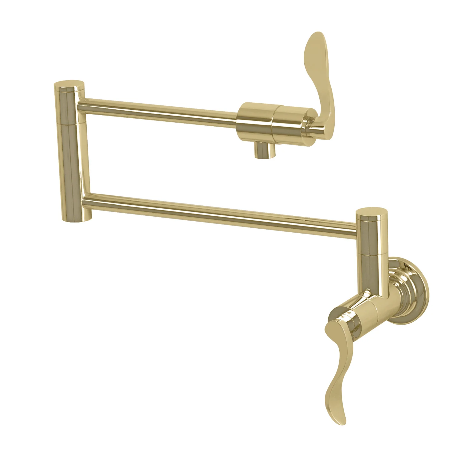 Kingston Tulare KS4102DFL - NuWave Two-Handle 1-Hole Wall Mount Pot Filler Faucet, Polished Brass