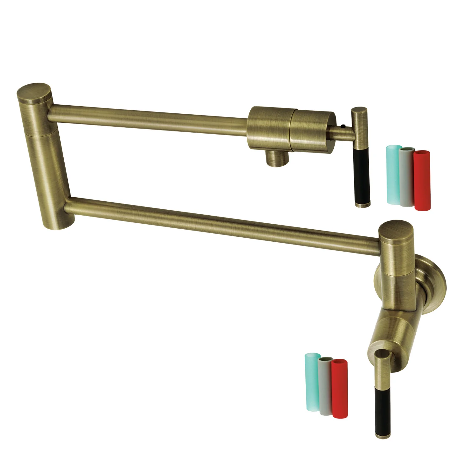 Kingston Sona KS4103CKL - Kaiser Two-Handle 1-Hole Wall Mount Pot Filler Faucet, Antique Brass