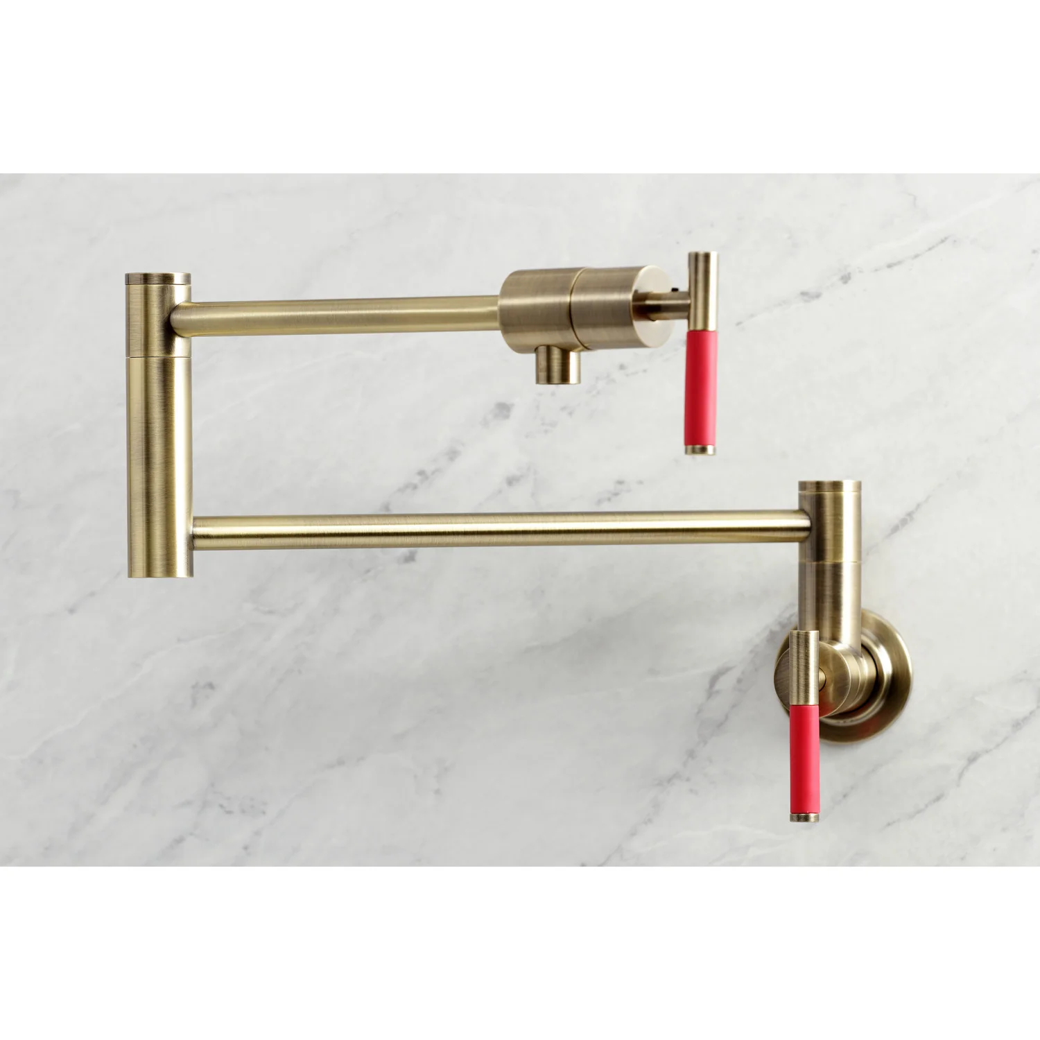 Kingston Sona KS4103CKL - Kaiser Two-Handle 1-Hole Wall Mount Pot Filler Faucet, Antique Brass - Image 2