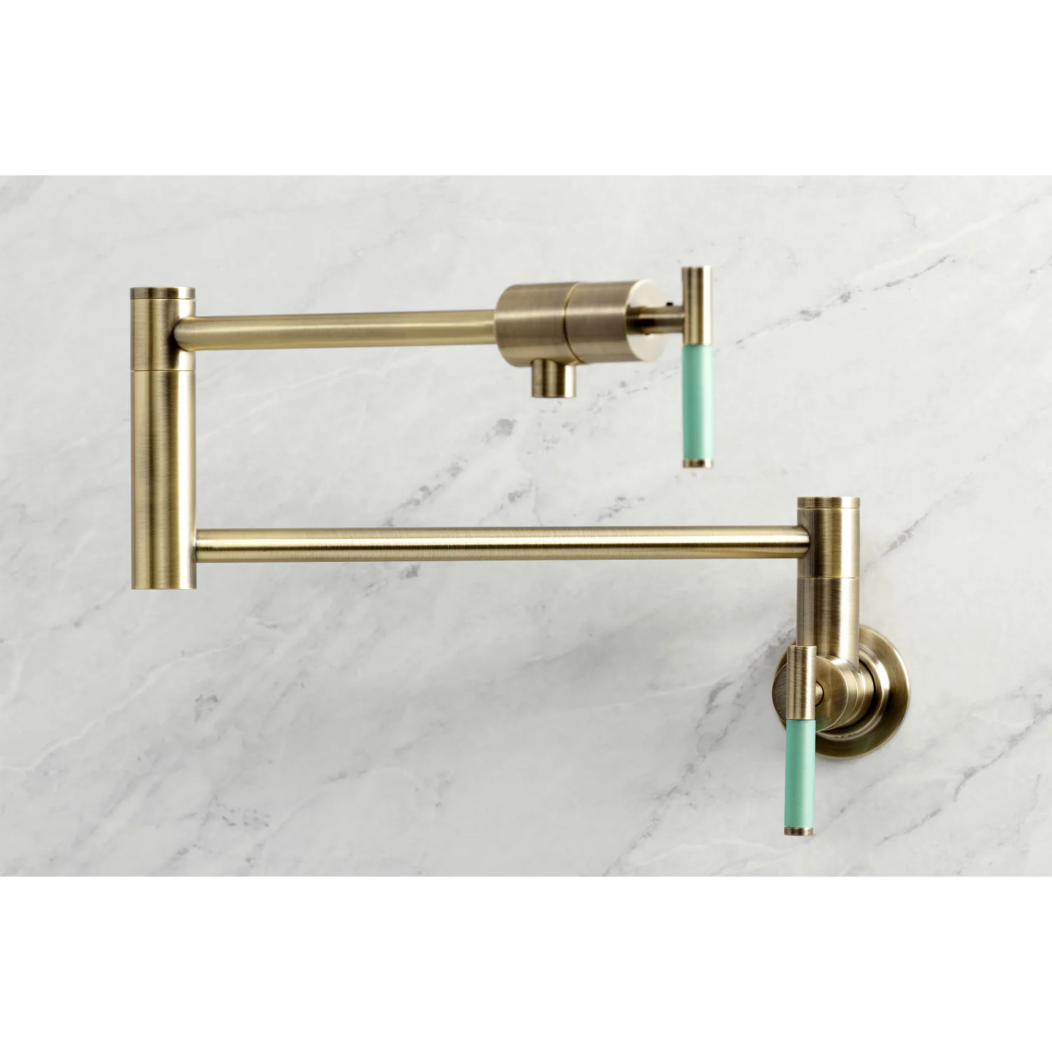 Kingston Sona KS4103CKL - Kaiser Two-Handle 1-Hole Wall Mount Pot Filler Faucet, Antique Brass - Image 3