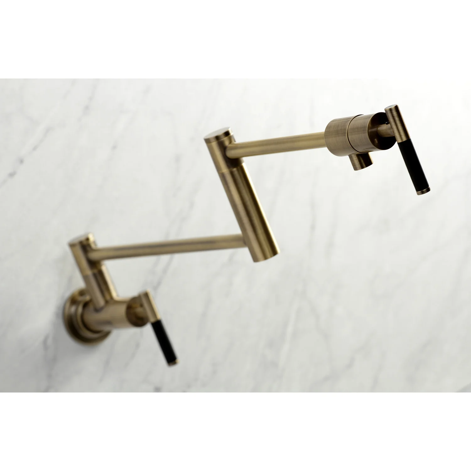 Kingston Sona KS4103CKL - Kaiser Two-Handle 1-Hole Wall Mount Pot Filler Faucet, Antique Brass - Image 5
