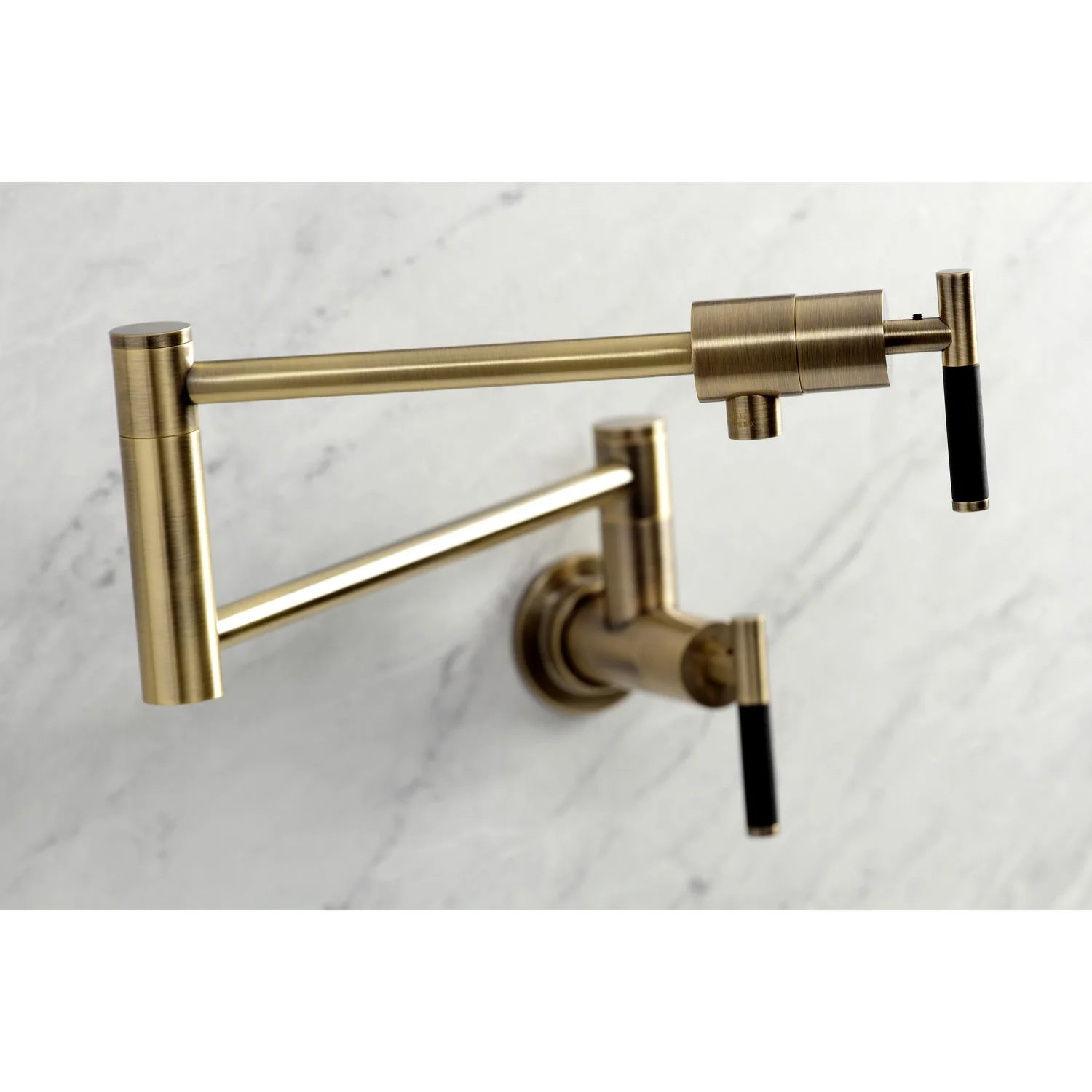 Kingston Sona KS4103CKL - Kaiser Two-Handle 1-Hole Wall Mount Pot Filler Faucet, Antique Brass - Image 6