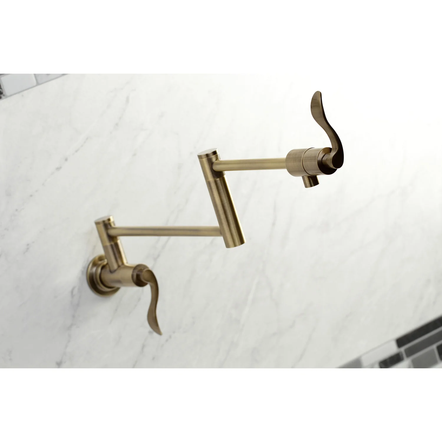 Kingston Tulare KS4103DFL - NuWave Two-Handle 1-Hole Wall Mount Pot Filler Faucet, Antique Brass - Image 2