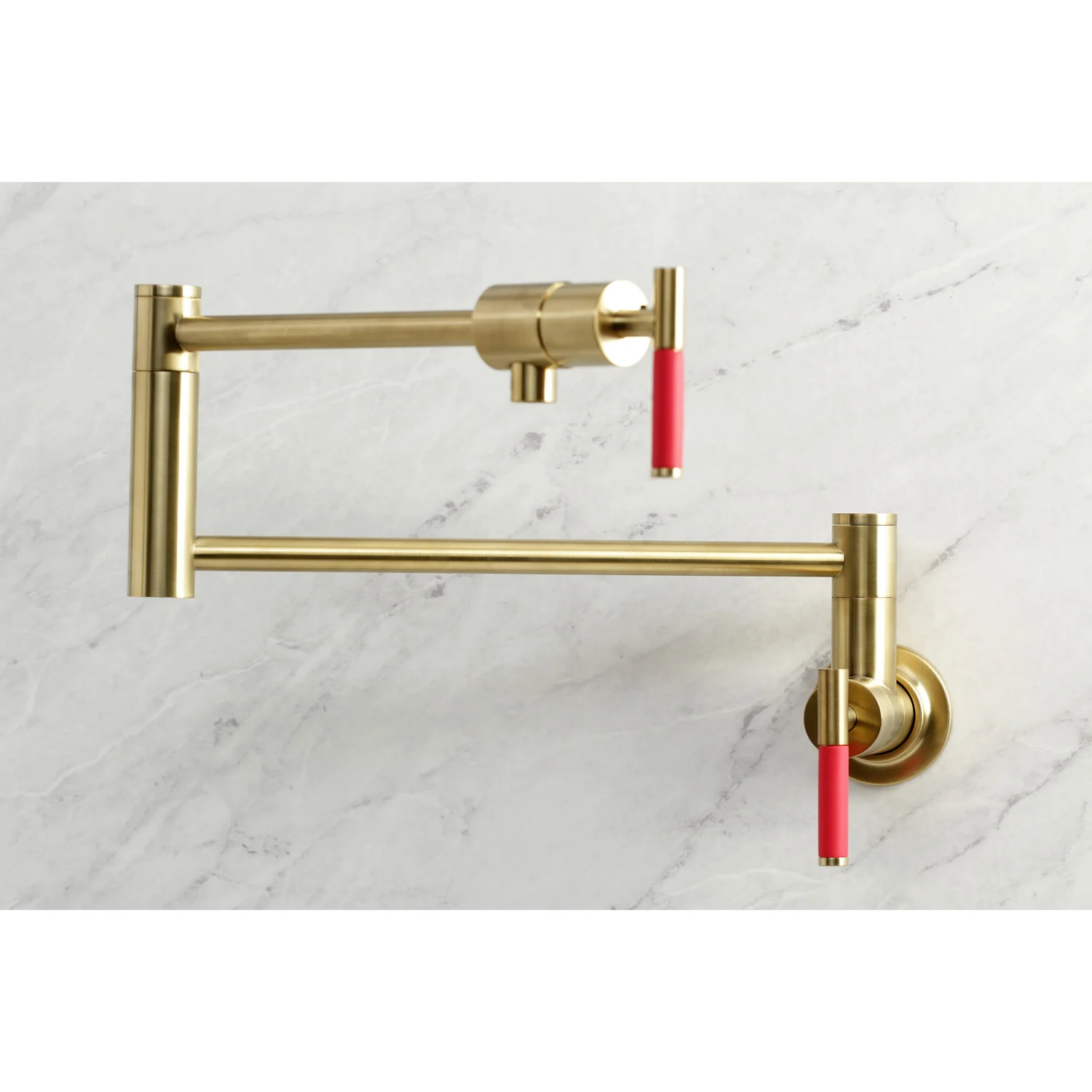 Kingston Sona KS4107CKL - Kaiser Two-Handle 1-Hole Wall Mount Pot Filler Faucet, Brushed Brass - Image 2