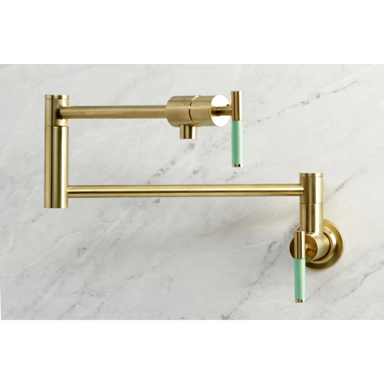 Kingston Sona KS4107CKL - Kaiser Two-Handle 1-Hole Wall Mount Pot Filler Faucet, Brushed Brass - Image 3