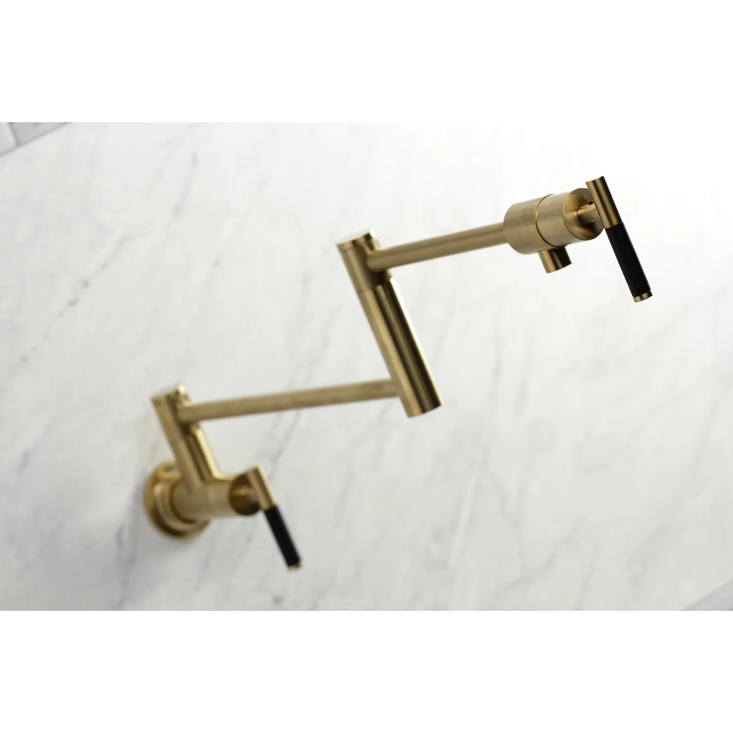 Kingston Sona KS4107CKL - Kaiser Two-Handle 1-Hole Wall Mount Pot Filler Faucet, Brushed Brass - Image 5