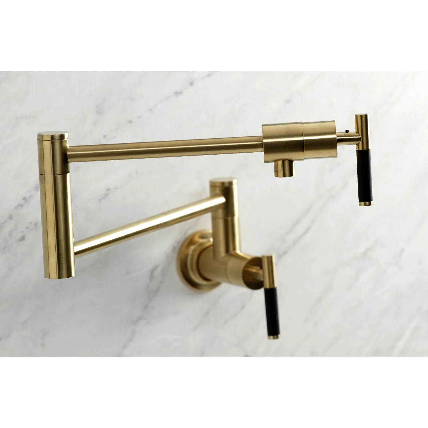 Kingston Sona KS4107CKL - Kaiser Two-Handle 1-Hole Wall Mount Pot Filler Faucet, Brushed Brass - Image 6