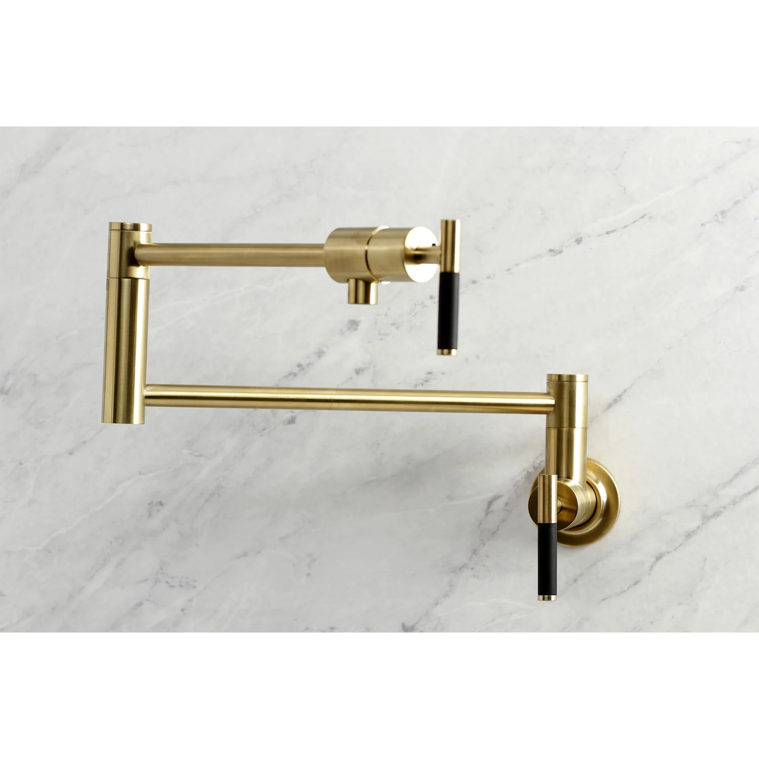 Kingston Sona KS4107CKL - Kaiser Two-Handle 1-Hole Wall Mount Pot Filler Faucet, Brushed Brass - Image 7