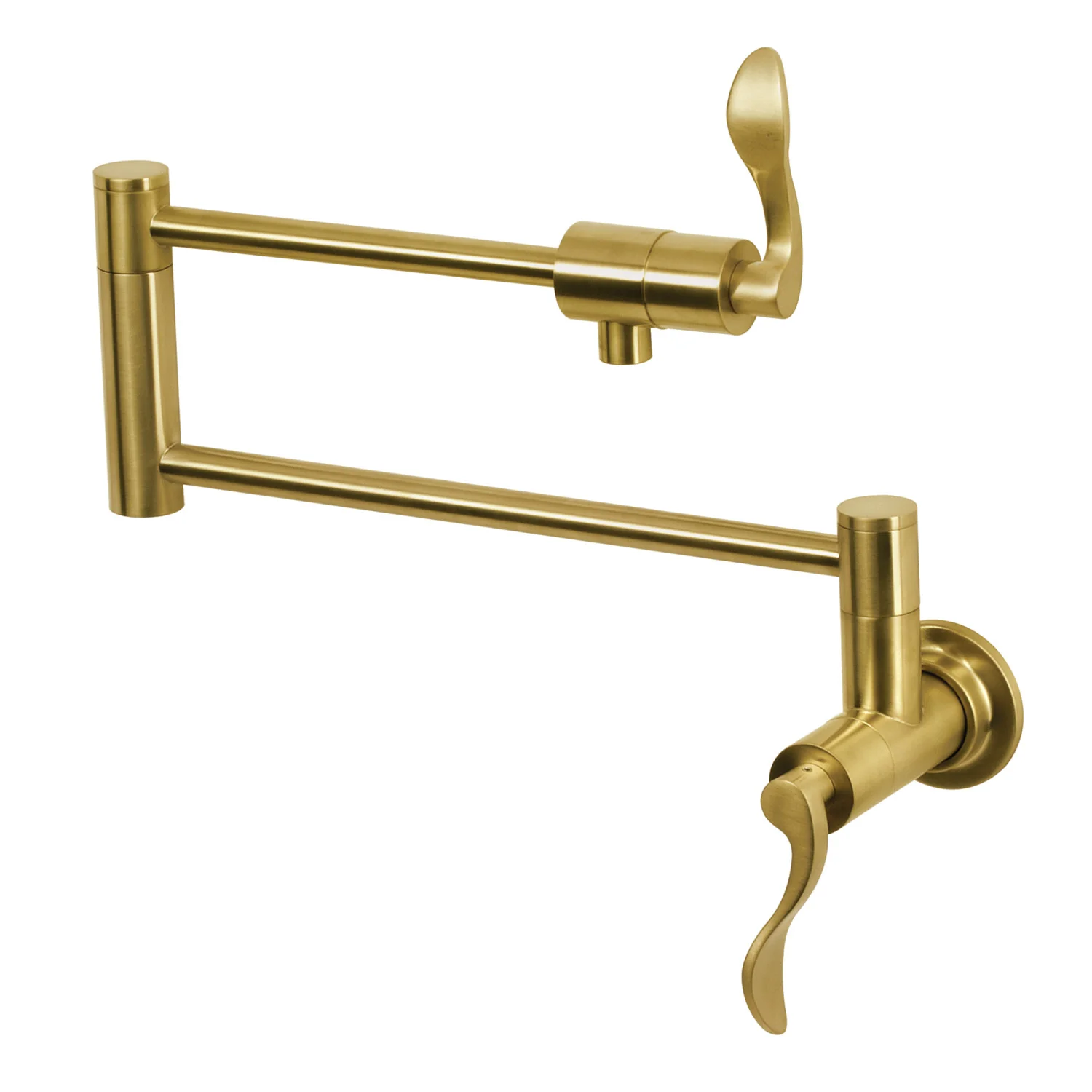 Kingston Tulare KS4107DFL - NuWave Two-Handle 1-Hole Wall Mount Pot Filler Faucet, Brushed Brass