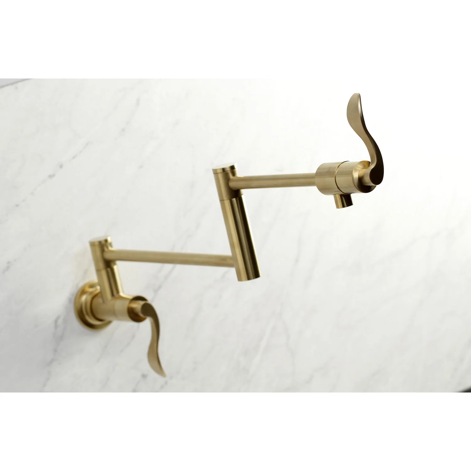Kingston Tulare KS4107DFL - NuWave Two-Handle 1-Hole Wall Mount Pot Filler Faucet, Brushed Brass - Image 2