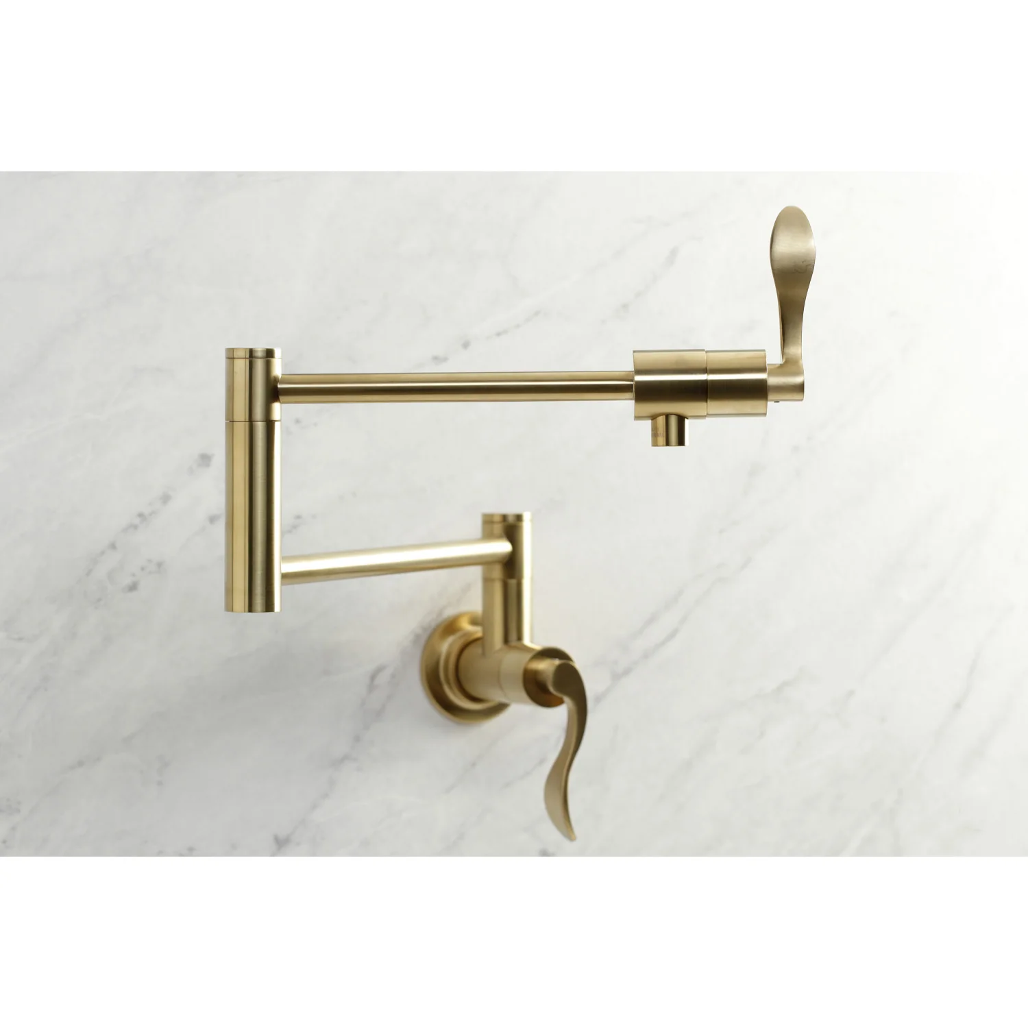Kingston Tulare KS4107DFL - NuWave Two-Handle 1-Hole Wall Mount Pot Filler Faucet, Brushed Brass - Image 3