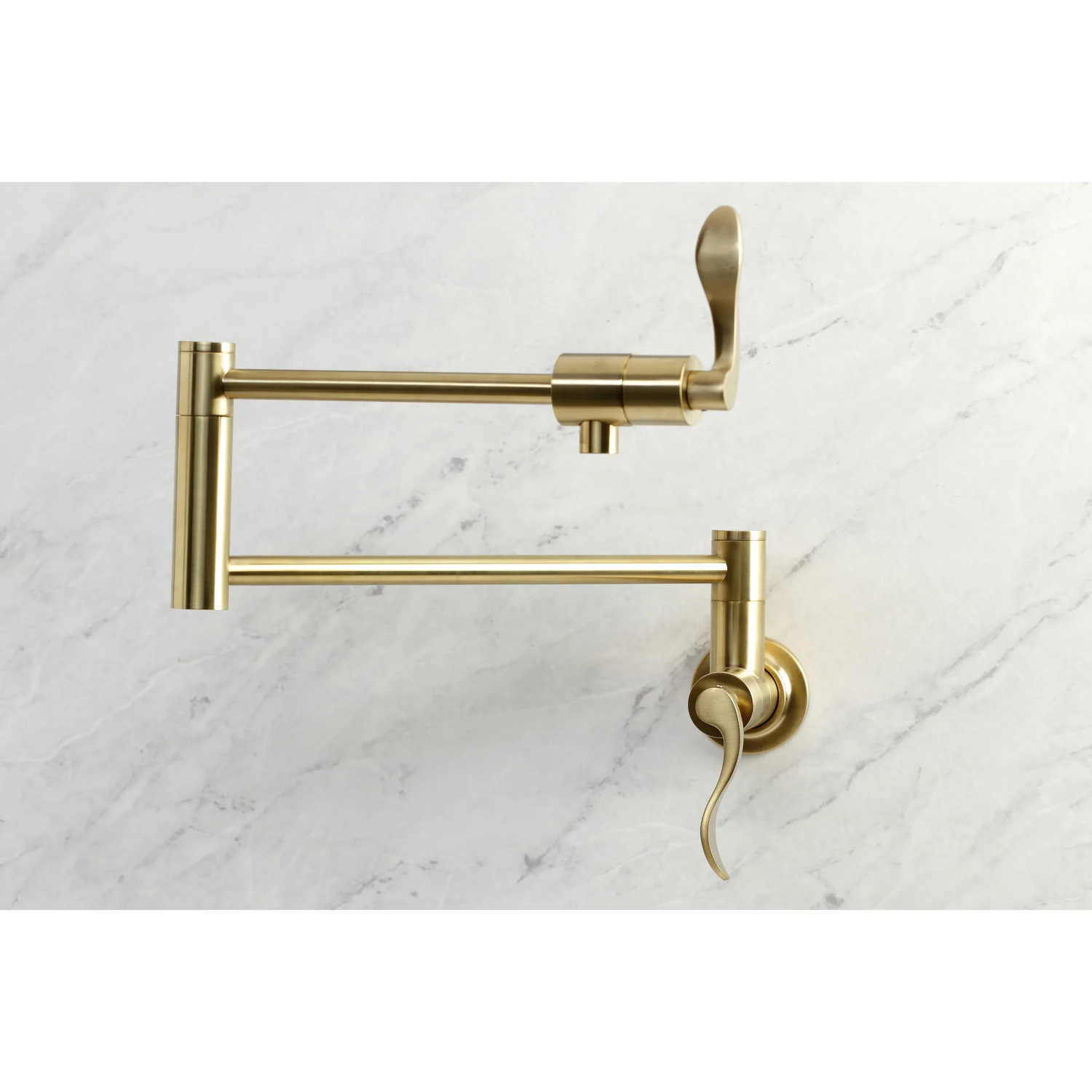 Kingston Tulare KS4107DFL - NuWave Two-Handle 1-Hole Wall Mount Pot Filler Faucet, Brushed Brass - Image 4