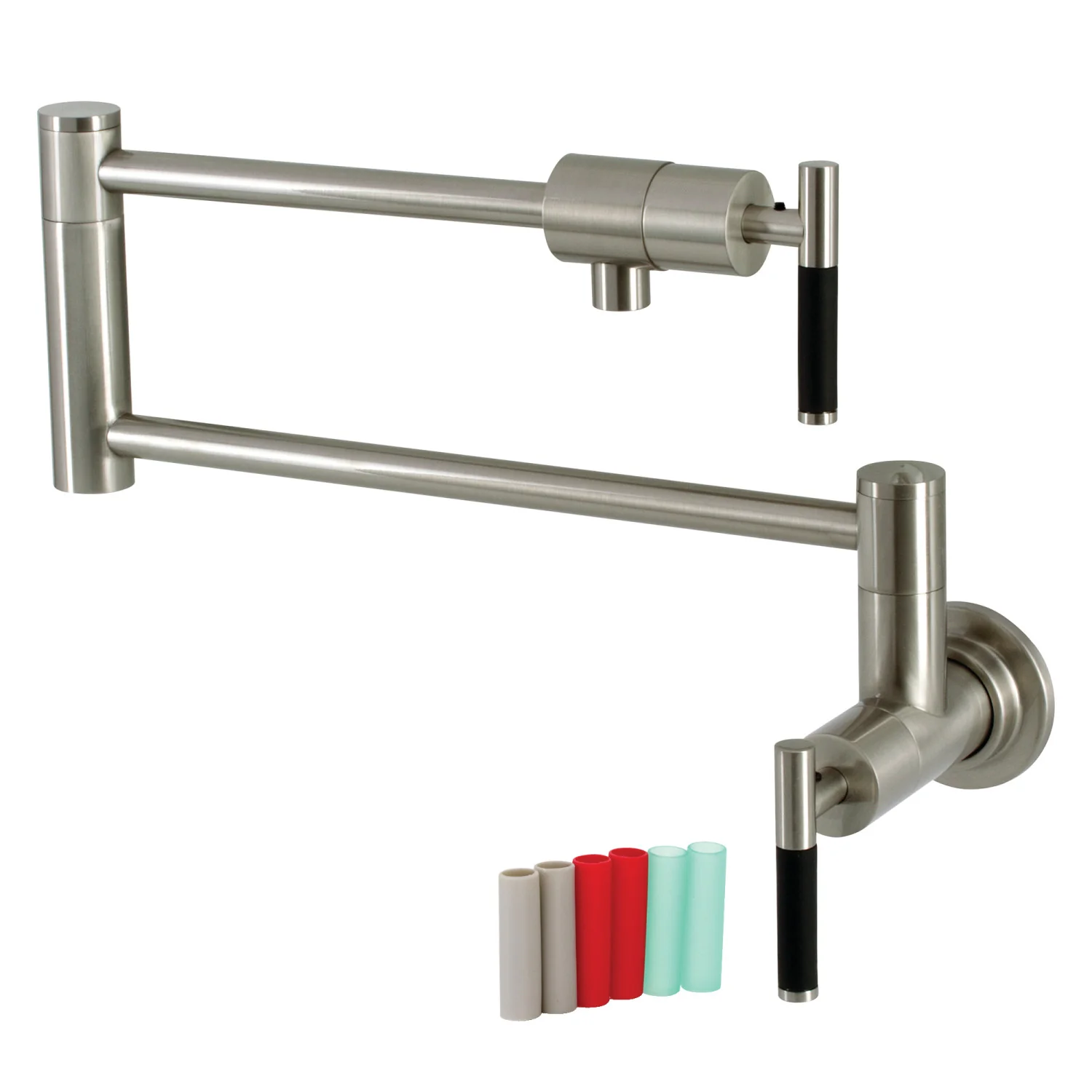 Kingston Sona KS4108CKL - Kaiser Two-Handle 1-Hole Wall Mount Pot Filler Faucet, Brushed Nickel
