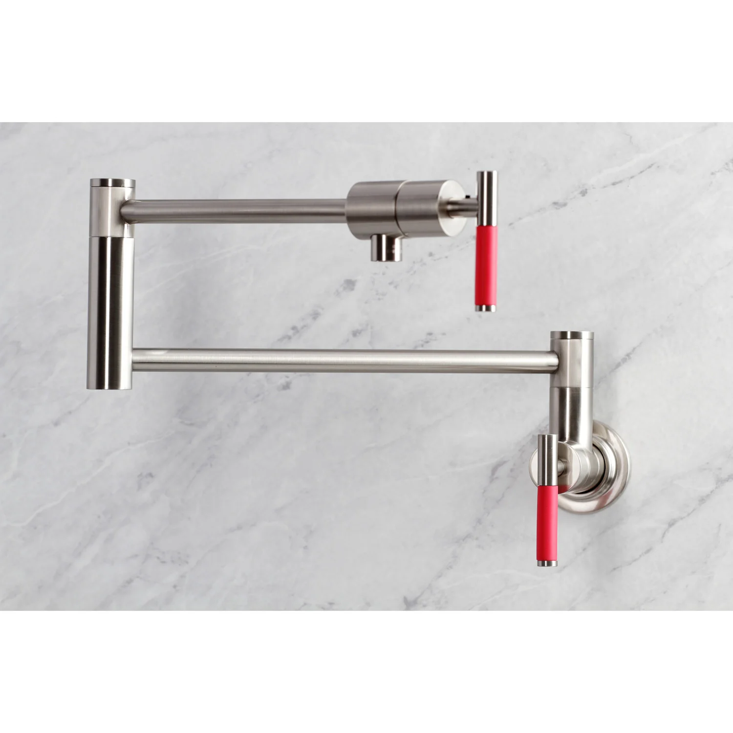 Kingston Sona KS4108CKL - Kaiser Two-Handle 1-Hole Wall Mount Pot Filler Faucet, Brushed Nickel - Image 2