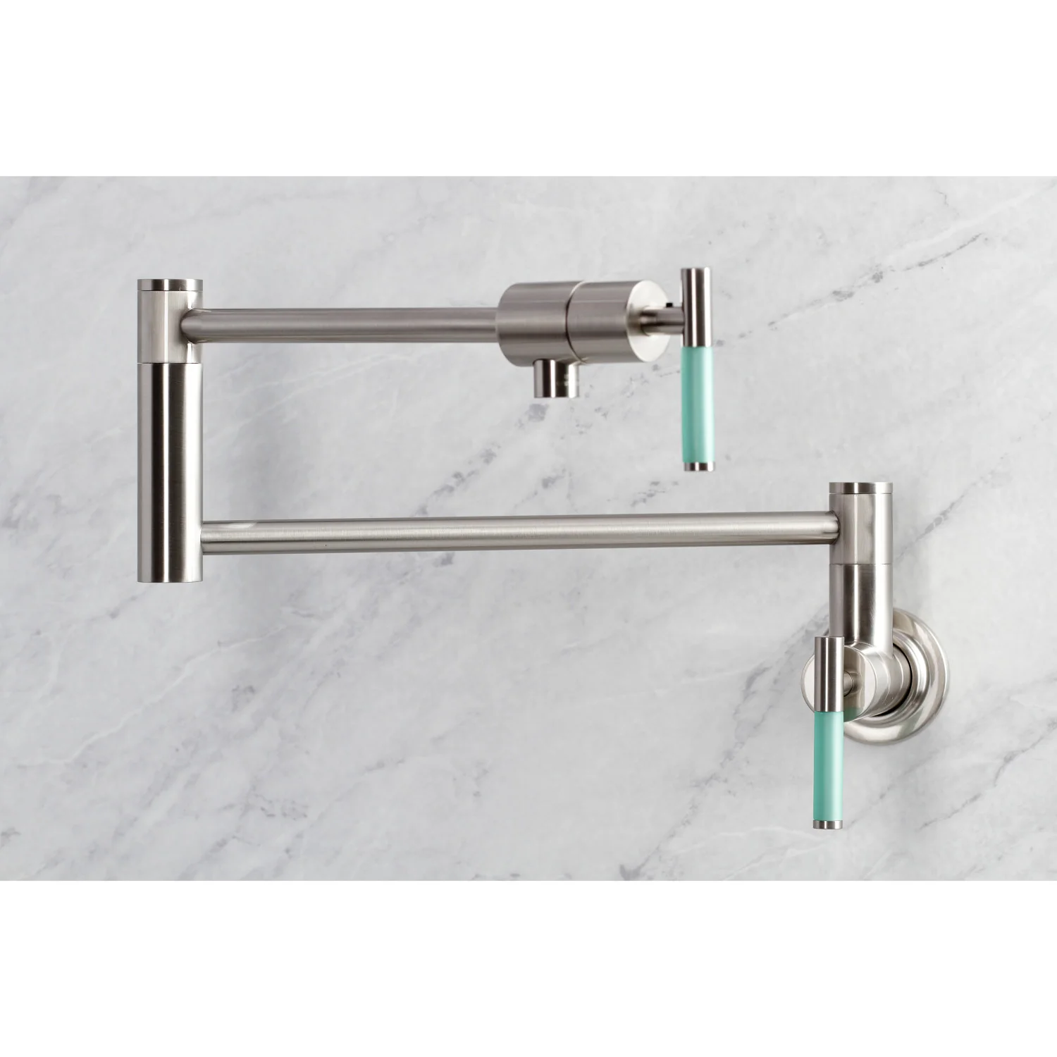 Kingston Sona KS4108CKL - Kaiser Two-Handle 1-Hole Wall Mount Pot Filler Faucet, Brushed Nickel - Image 3