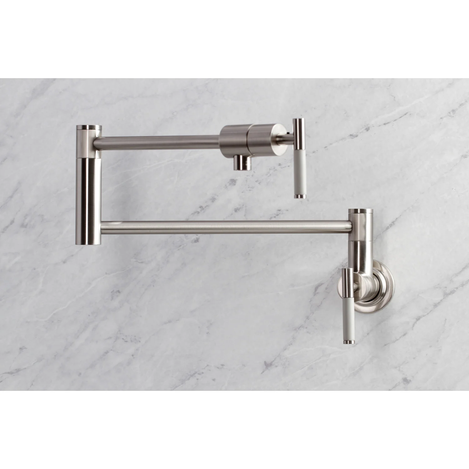 Kingston Sona KS4108CKL - Kaiser Two-Handle 1-Hole Wall Mount Pot Filler Faucet, Brushed Nickel - Image 4