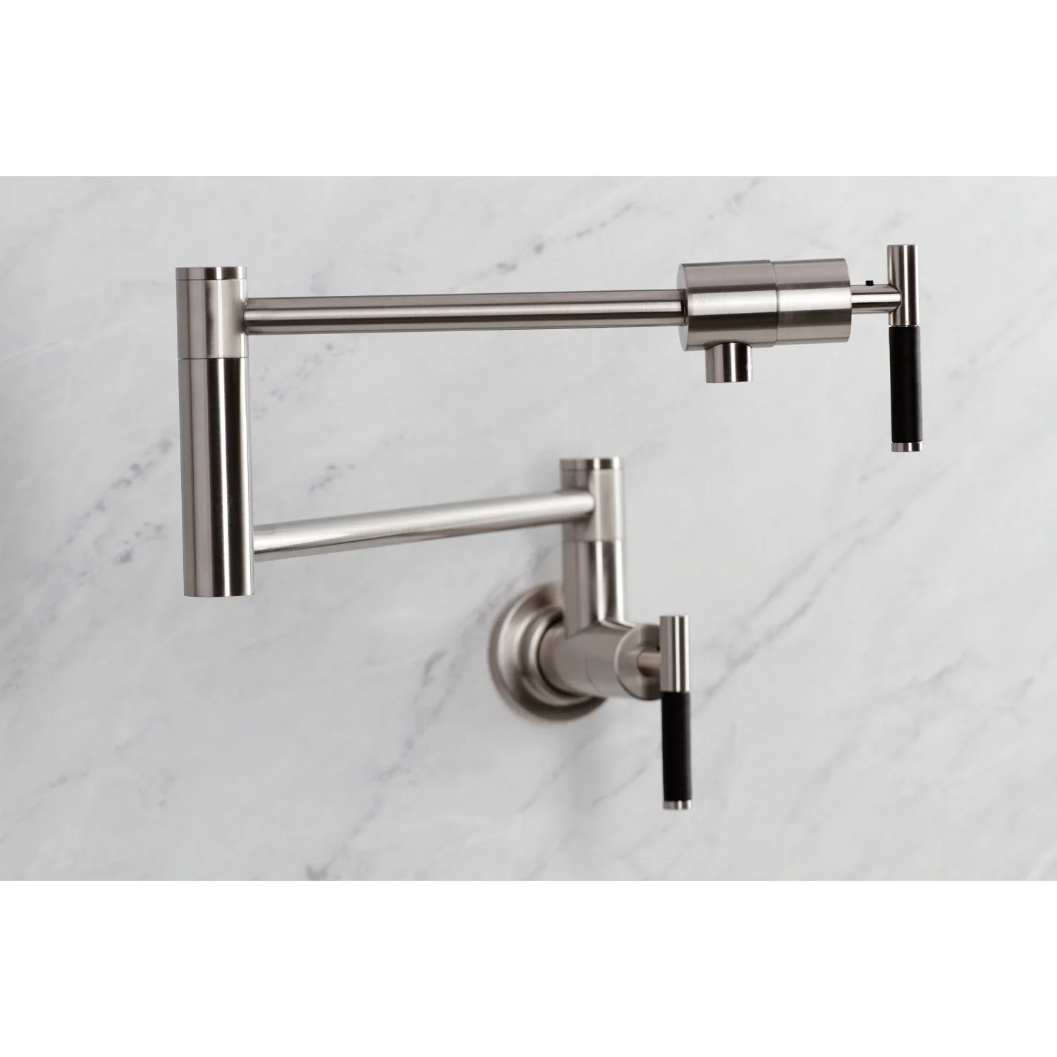 Kingston Sona KS4108CKL - Kaiser Two-Handle 1-Hole Wall Mount Pot Filler Faucet, Brushed Nickel - Image 6