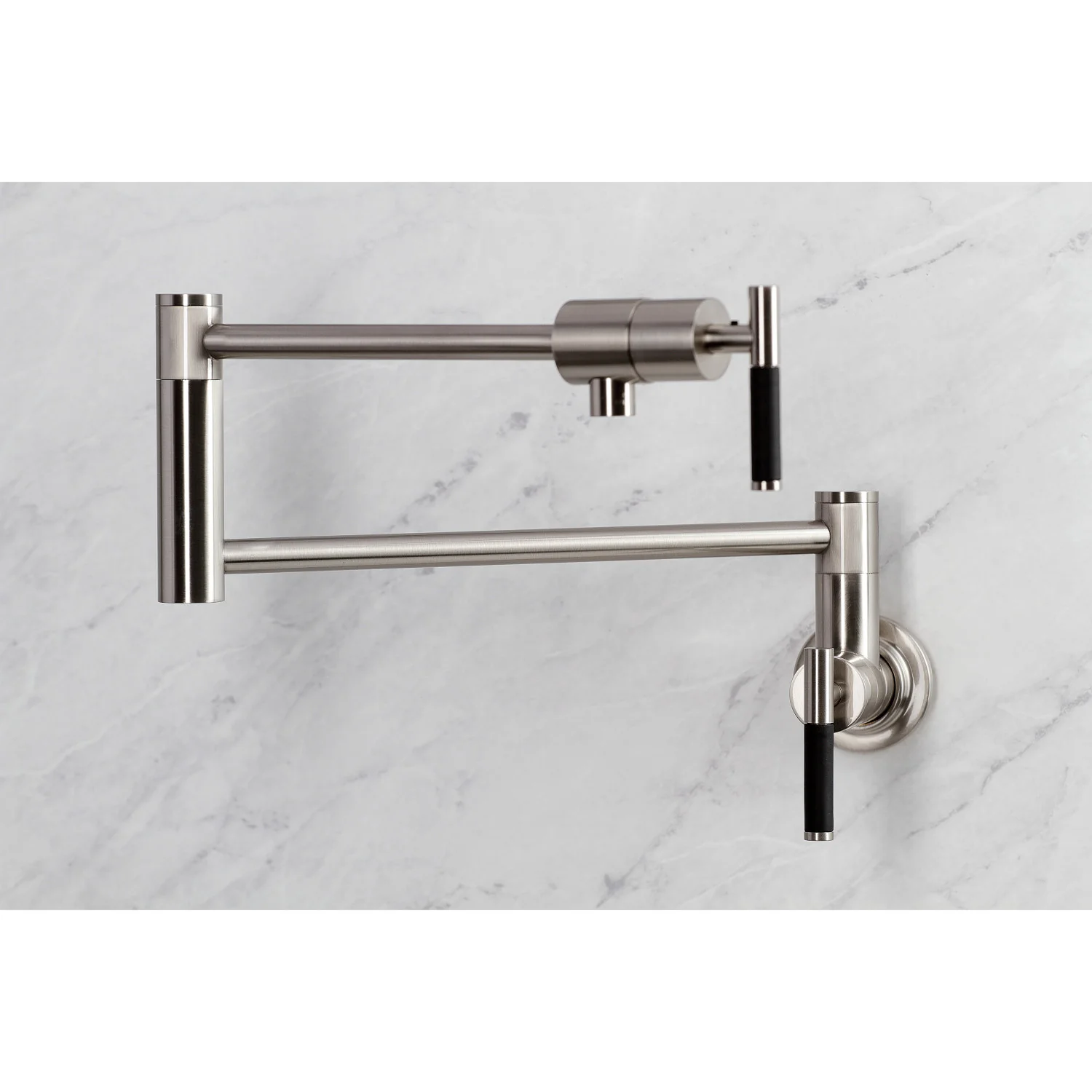 Kingston Sona KS4108CKL - Kaiser Two-Handle 1-Hole Wall Mount Pot Filler Faucet, Brushed Nickel - Image 7