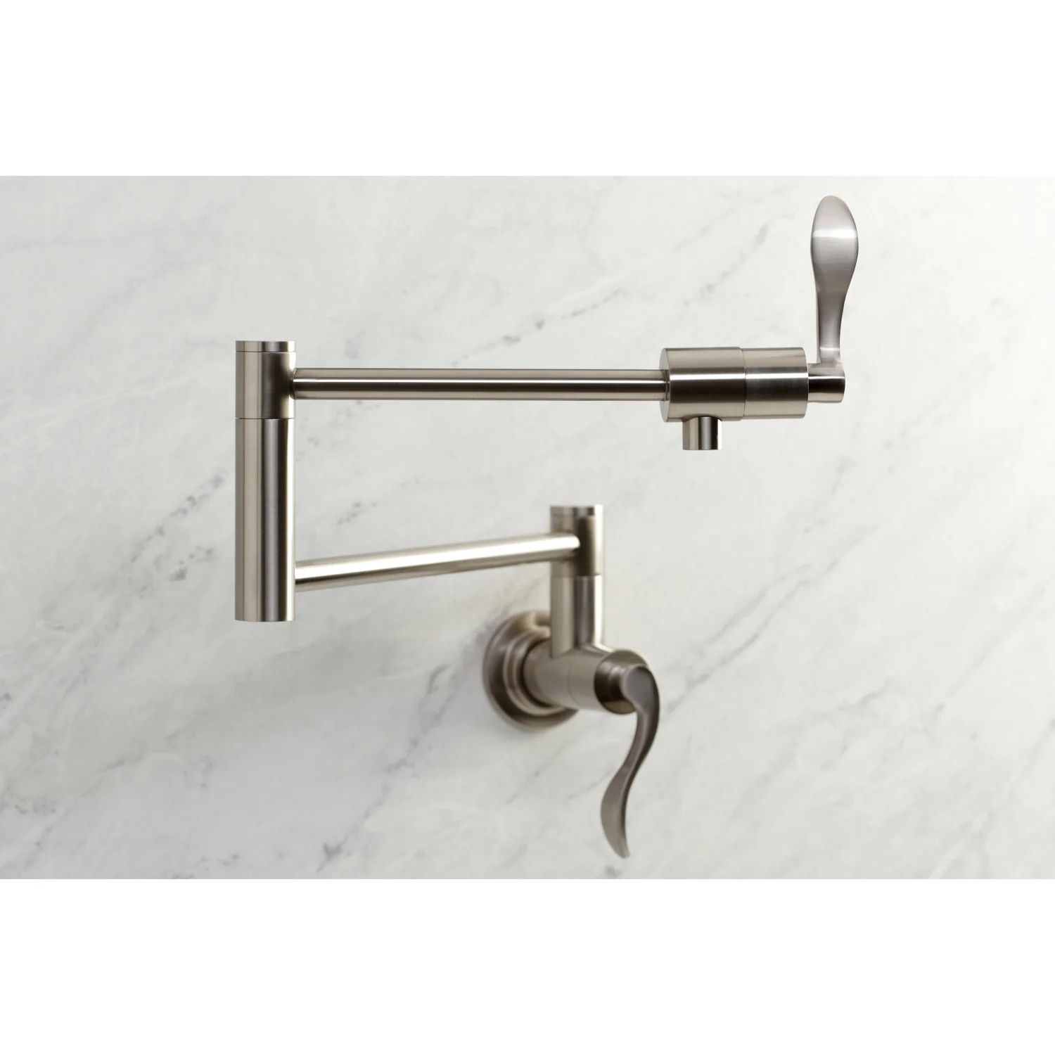 Kingston Tulare KS4108DFL - NuWave Two-Handle 1-Hole Wall Mount Pot Filler Faucet, Brushed Nickel - Image 3