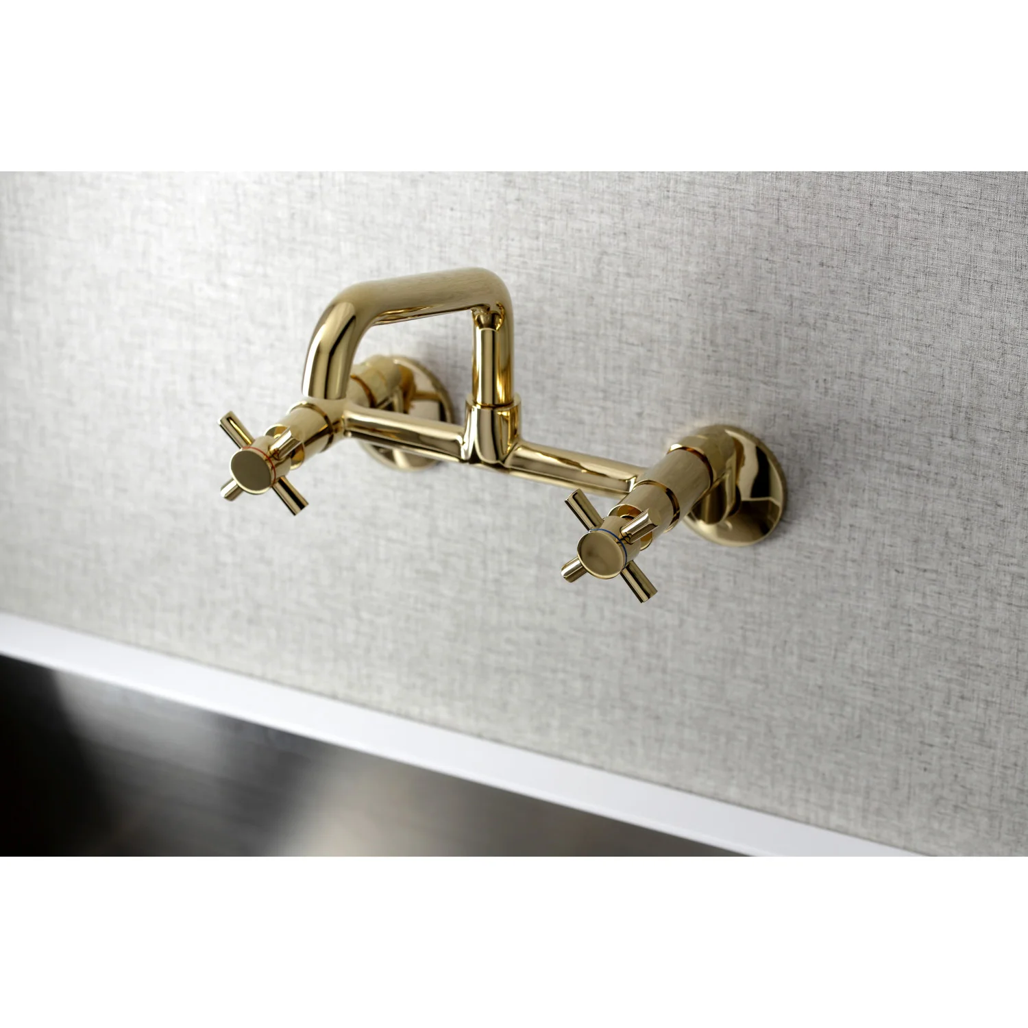Kingston Sona KS423PB - Concord Two-Handle 2-Hole Wall Mount Kitchen Faucet, Polished Brass - Image 4