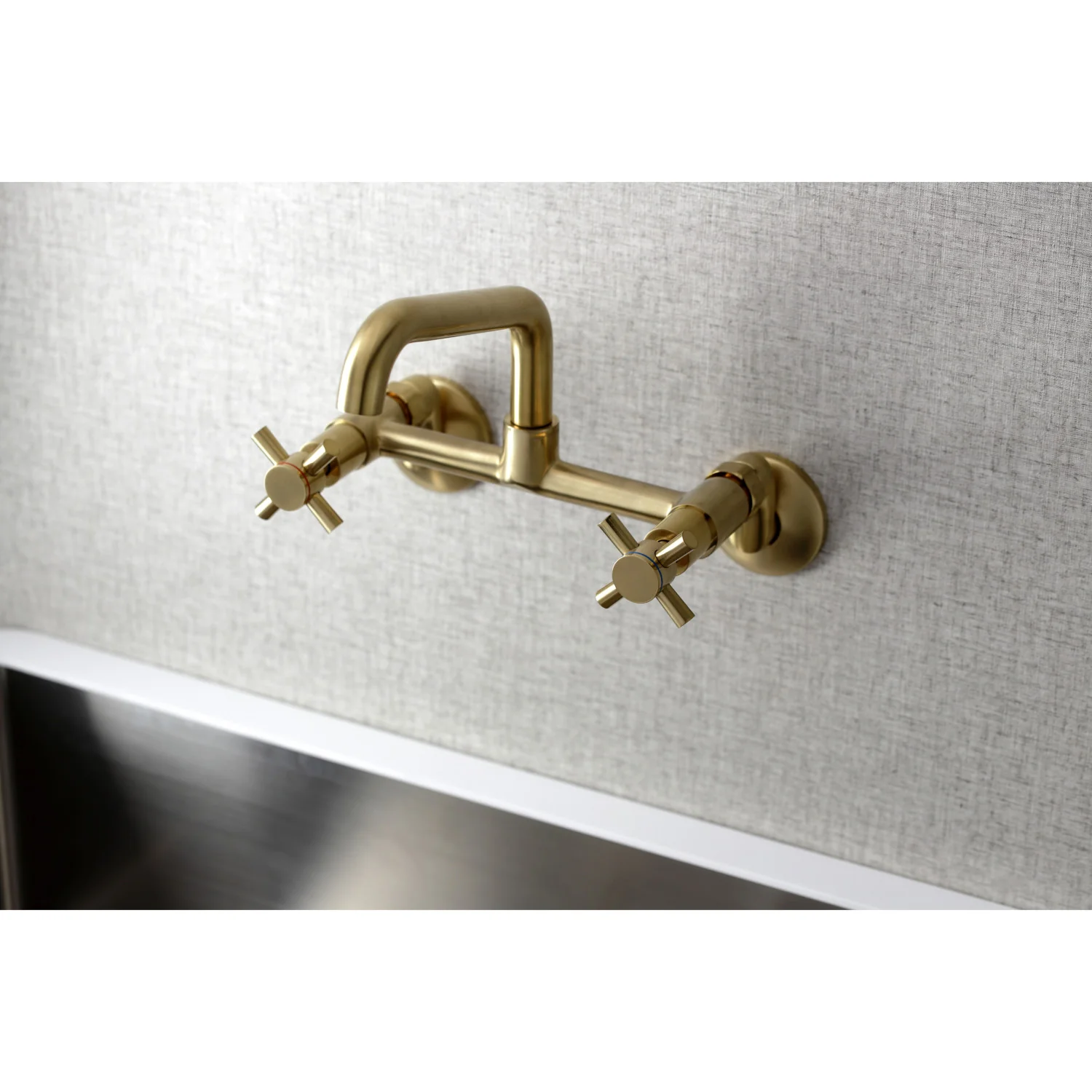Kingston Sona KS423SB - Concord Two-Handle 2-Hole Wall Mount Kitchen Faucet, Brushed Brass - Image 5